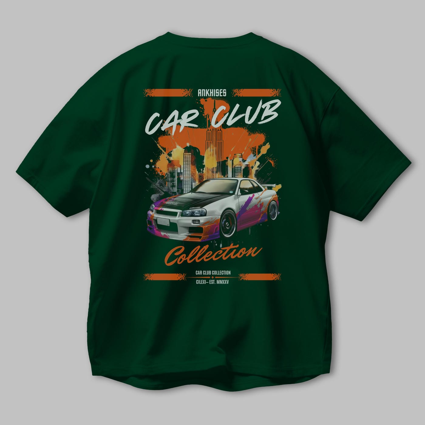 Araba Club Serisi 30 Baskılı Oversize t-shirt Erkek Kadın %100 Pamuk Bisiklet Yaka tişort