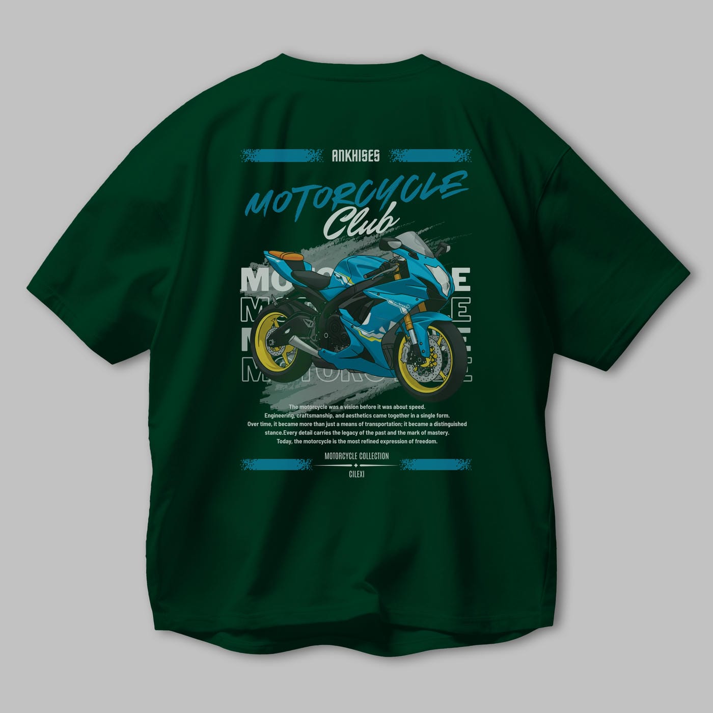 Motosiklet Serisi 11 Arka Baskılı Oversize t-shirt Erkek Kadın %100 Pamuk Bisiklet Yaka tişort