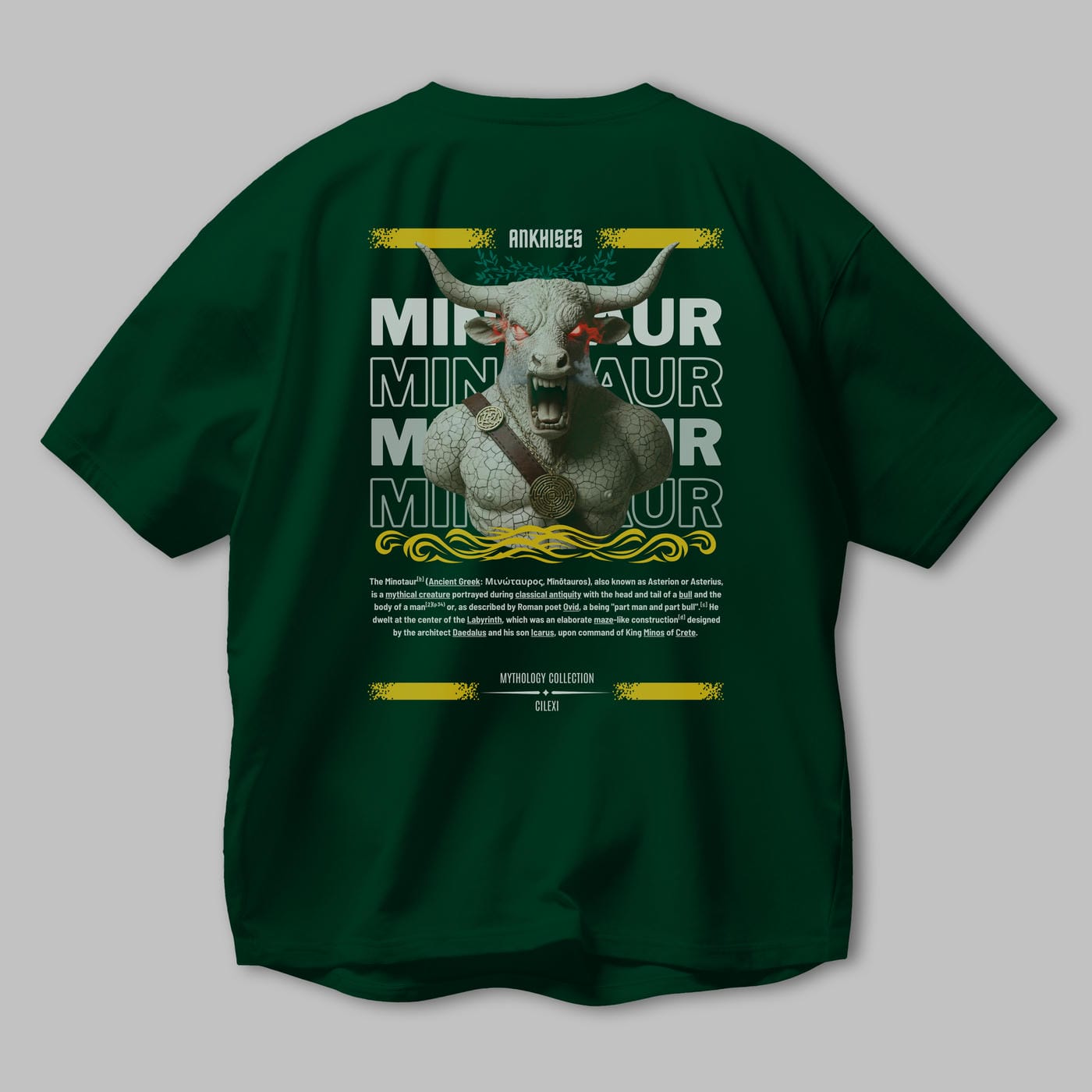 Minotaur 2 Arka Baskılı Oversize t-shirt Erkek Kadın %100 Pamuk Bisiklet Yaka tişort