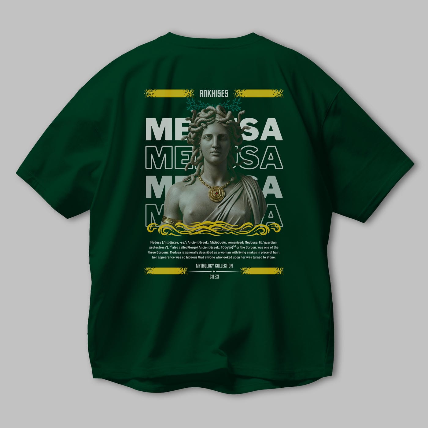 Medusa 4 Arka Baskılı Oversize t-shirt Erkek Kadın %100 Pamuk Bisiklet Yaka tişort