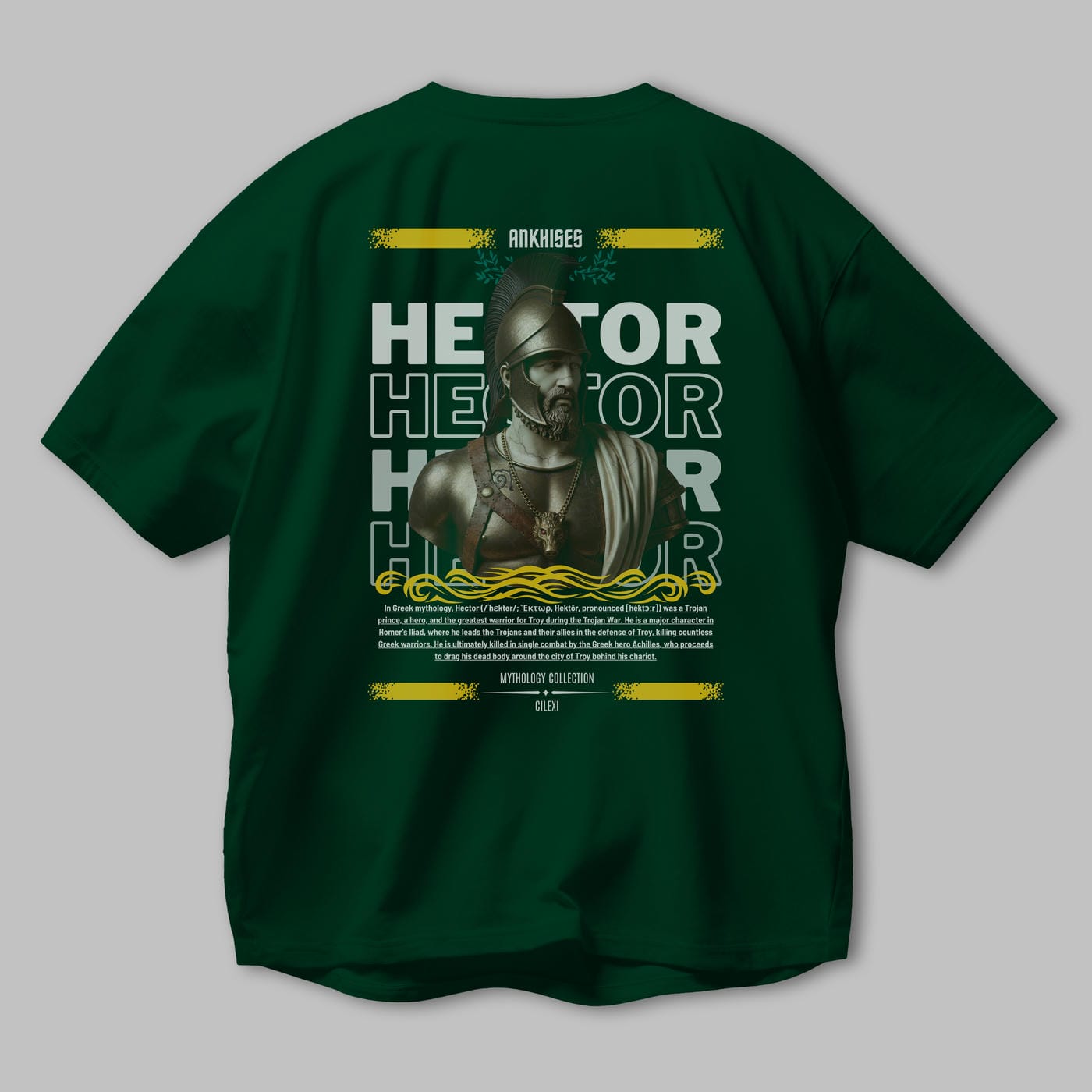 Hector 2 Arka Baskılı Oversize t-shirt Erkek Kadın %100 Pamuk Bisiklet Yaka tişort