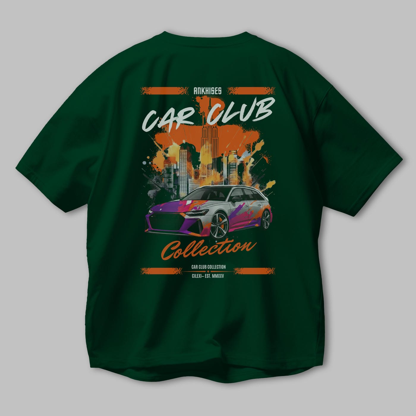 Araba Club Serisi 3 Baskılı Oversize t-shirt Erkek Kadın %100 Pamuk Bisiklet Yaka tişort