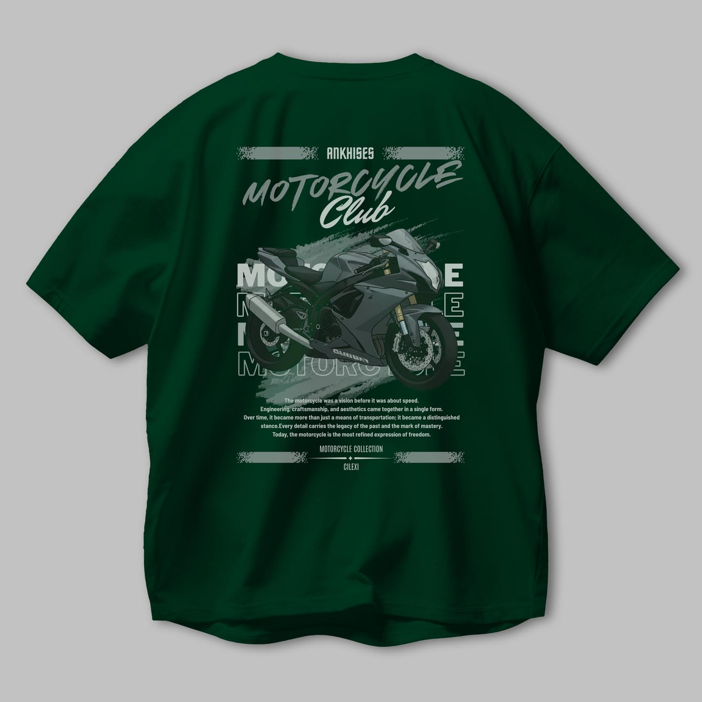 Motosiklet Serisi 10 Arka Baskılı Oversize t-shirt Erkek Kadın %100 Pamuk Bisiklet Yaka tişort