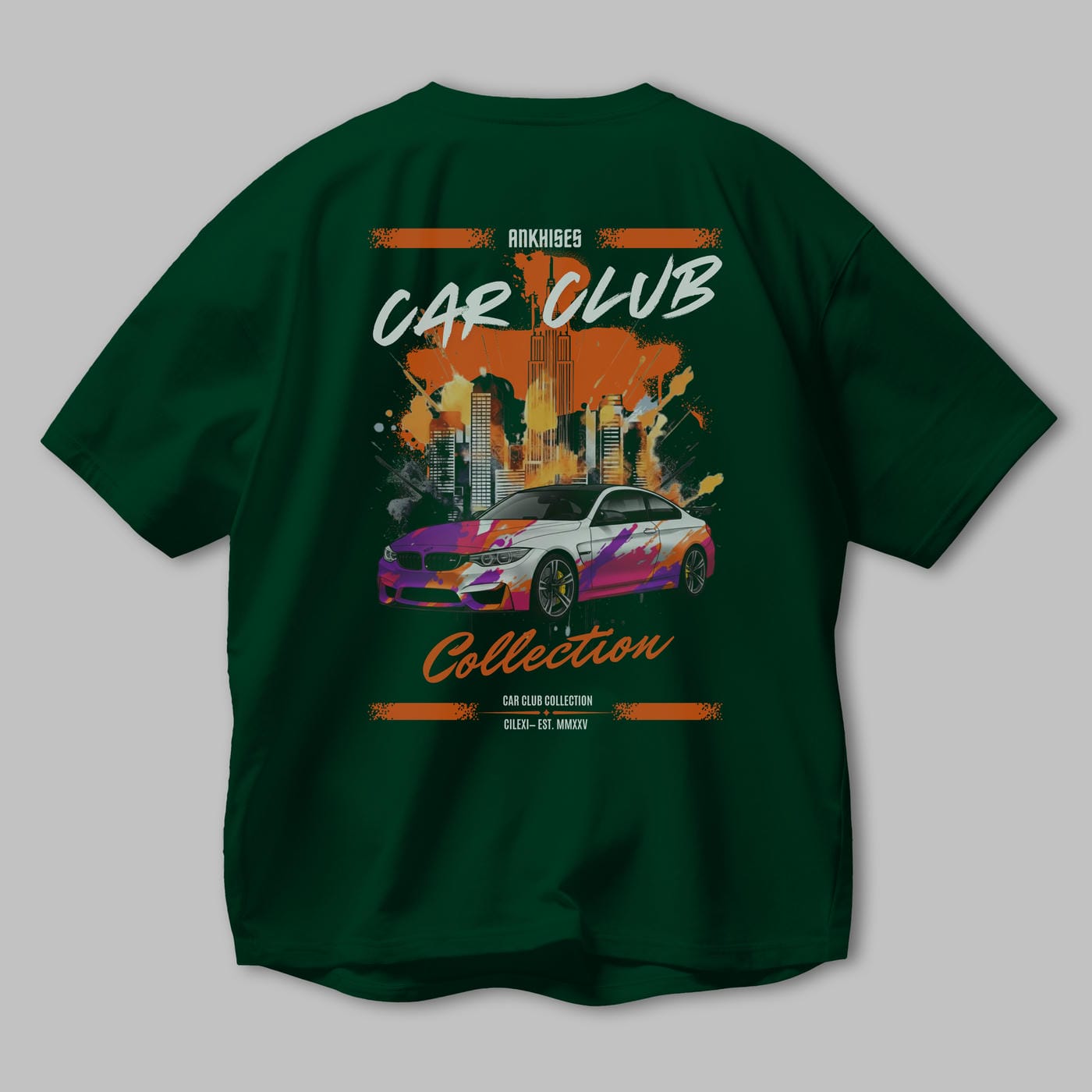 Araba Club Serisi 16 Baskılı Oversize t-shirt Erkek Kadın %100 Pamuk Bisiklet Yaka tişort