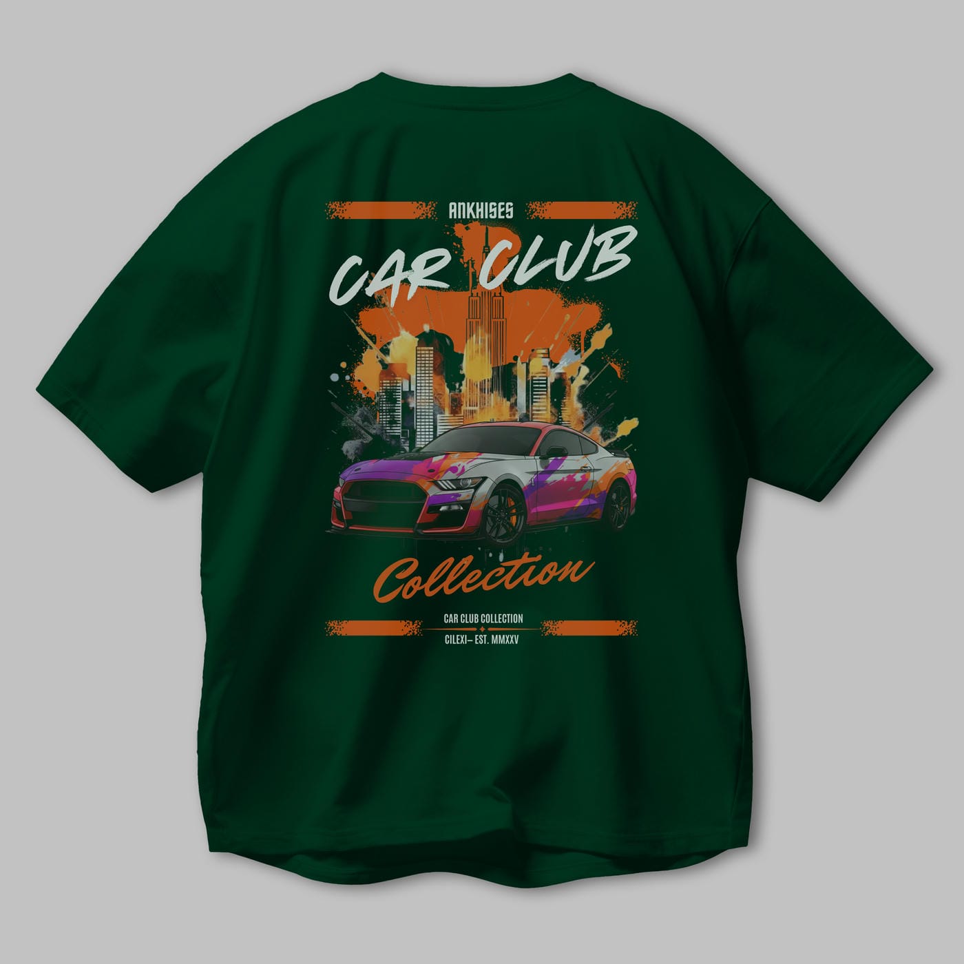 Araba Club Serisi 24 Baskılı Oversize t-shirt Erkek Kadın %100 Pamuk Bisiklet Yaka tişort