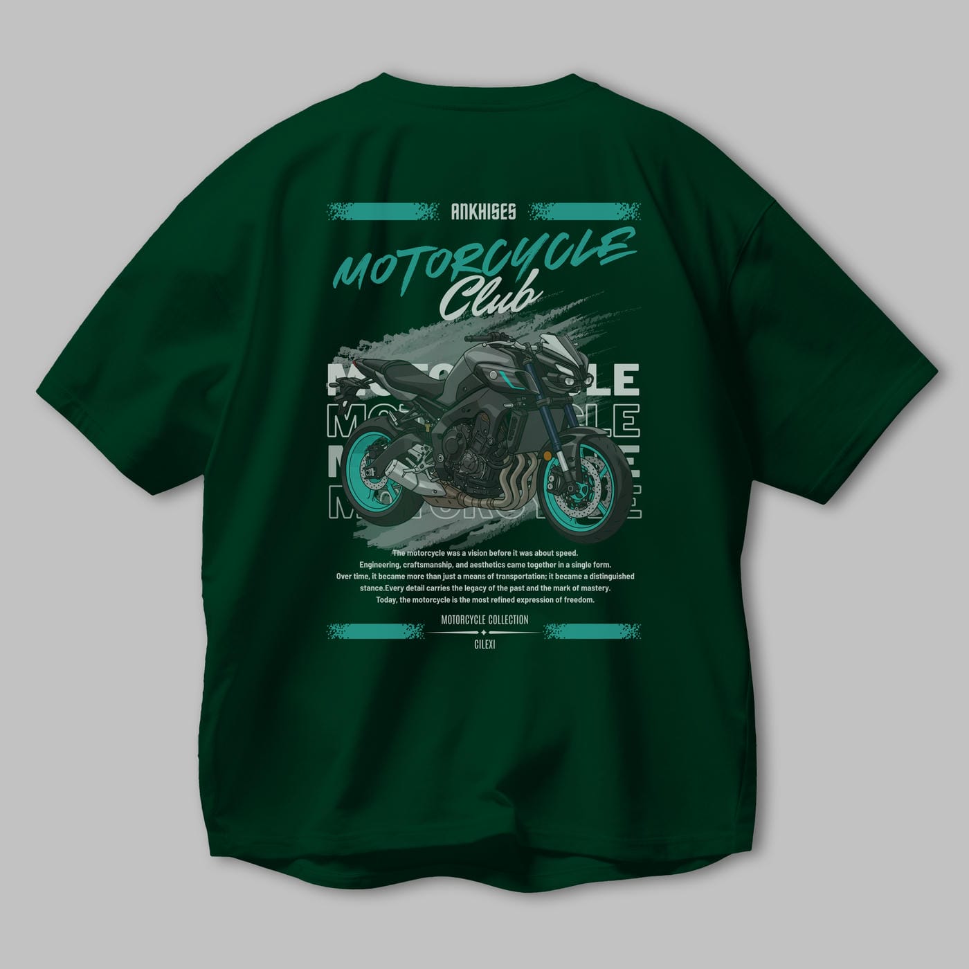 Motosiklet Serisi 21 Arka Baskılı Oversize t-shirt Erkek Kadın %100 Pamuk Bisiklet Yaka tişort