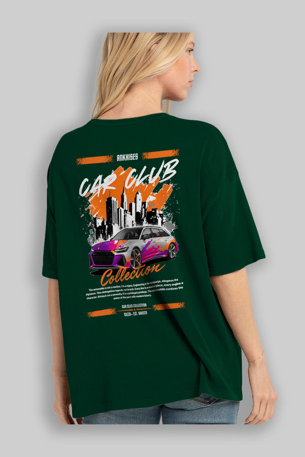 Araba Club Serisi 1 Baskılı Oversize t-shirt Erkek Kadın %100 Pamuk Bisiklet Yaka tişort