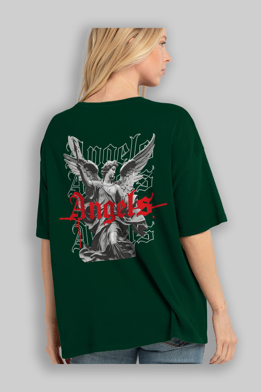 Angels Arka Baskılı Oversize t-shirt Erkek Kadın %100 Pamuk Bisiklet Yaka tişort