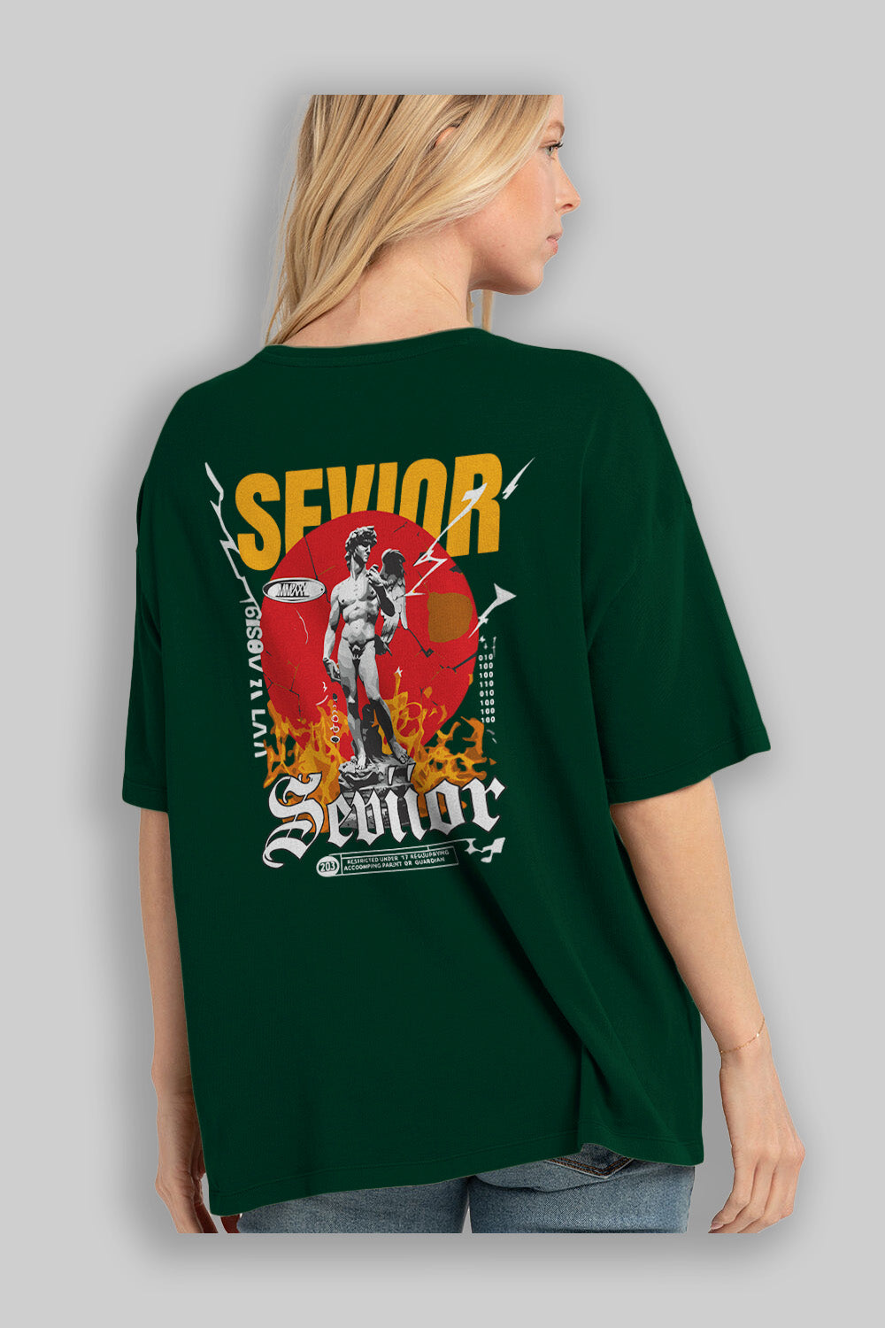 Sevior Arka Baskılı Oversize t-shirt Erkek Kadın %100 Pamuk Bisiklet Yaka tişort
