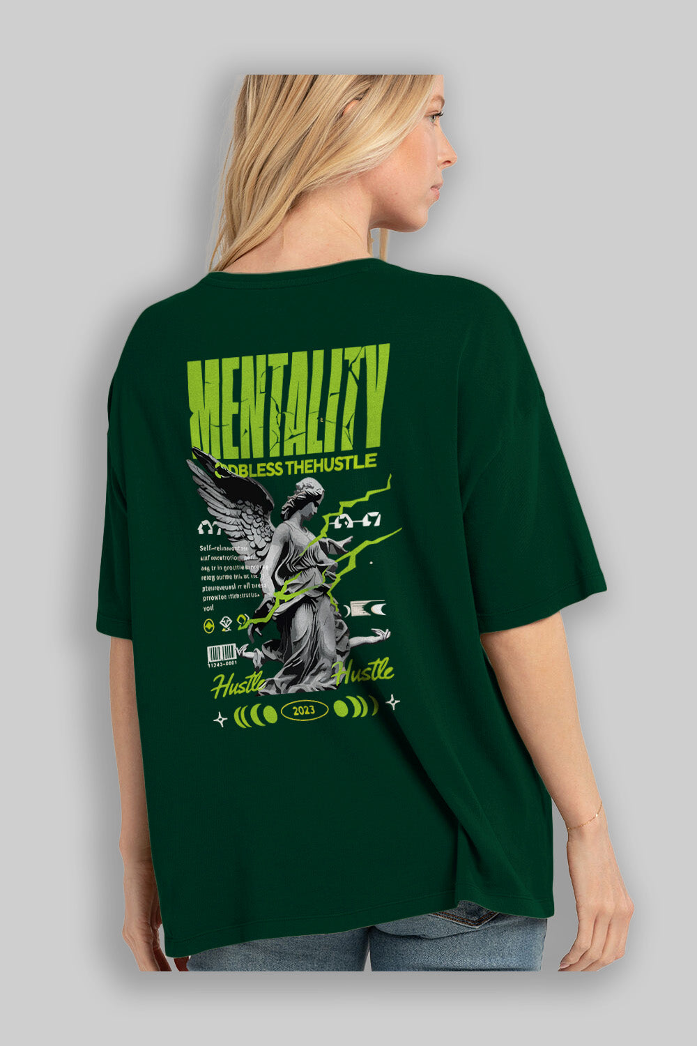Mentality Arka Baskılı Oversize t-shirt Erkek Kadın %100 Pamuk Bisiklet Yaka tişort