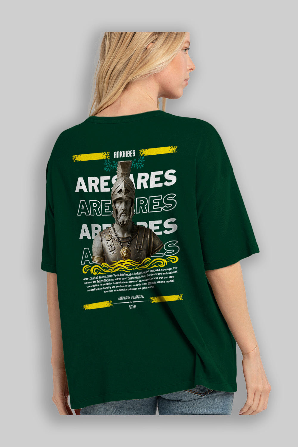 Ares 1 Arka Baskılı Oversize t-shirt Erkek Kadın %100 Pamuk Bisiklet Yaka tişort