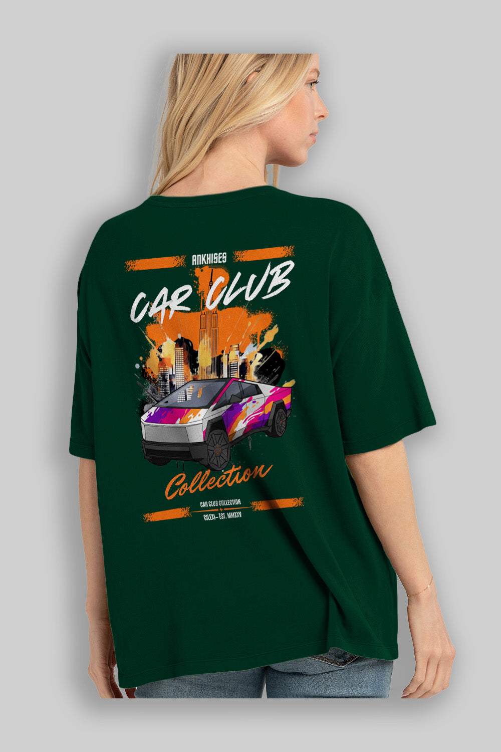 Araba Club Serisi 36 Baskılı Oversize t-shirt Erkek Kadın %100 Pamuk Bisiklet Yaka tişort