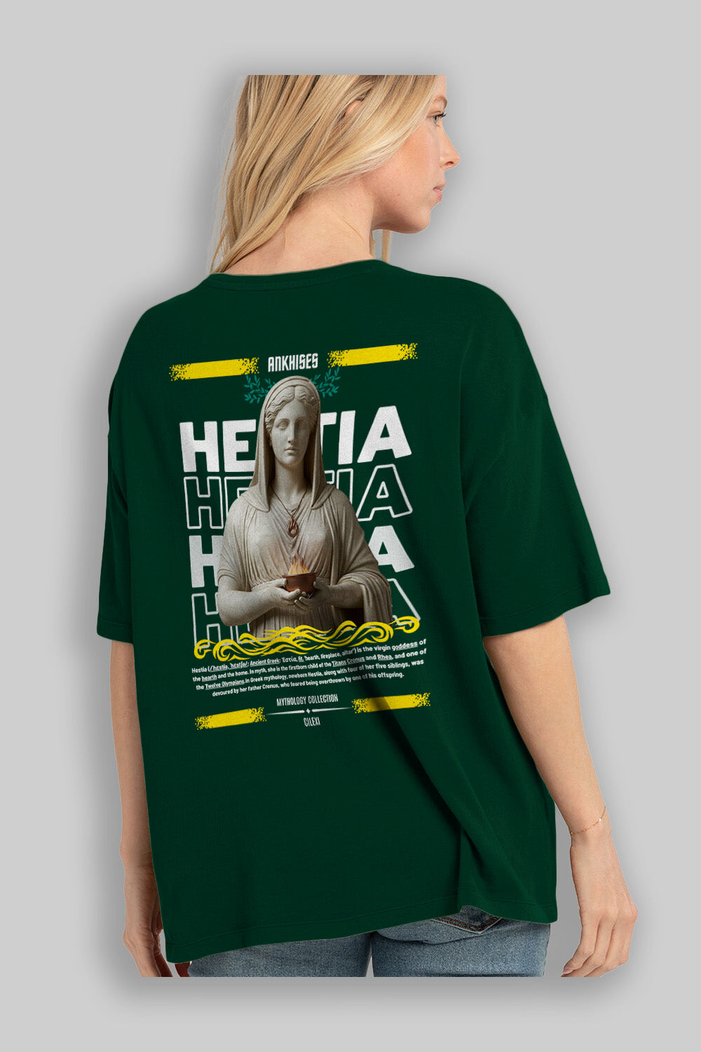 Hestia 1 Arka Baskılı Oversize t-shirt Erkek Kadın %100 Pamuk Bisiklet Yaka tişort