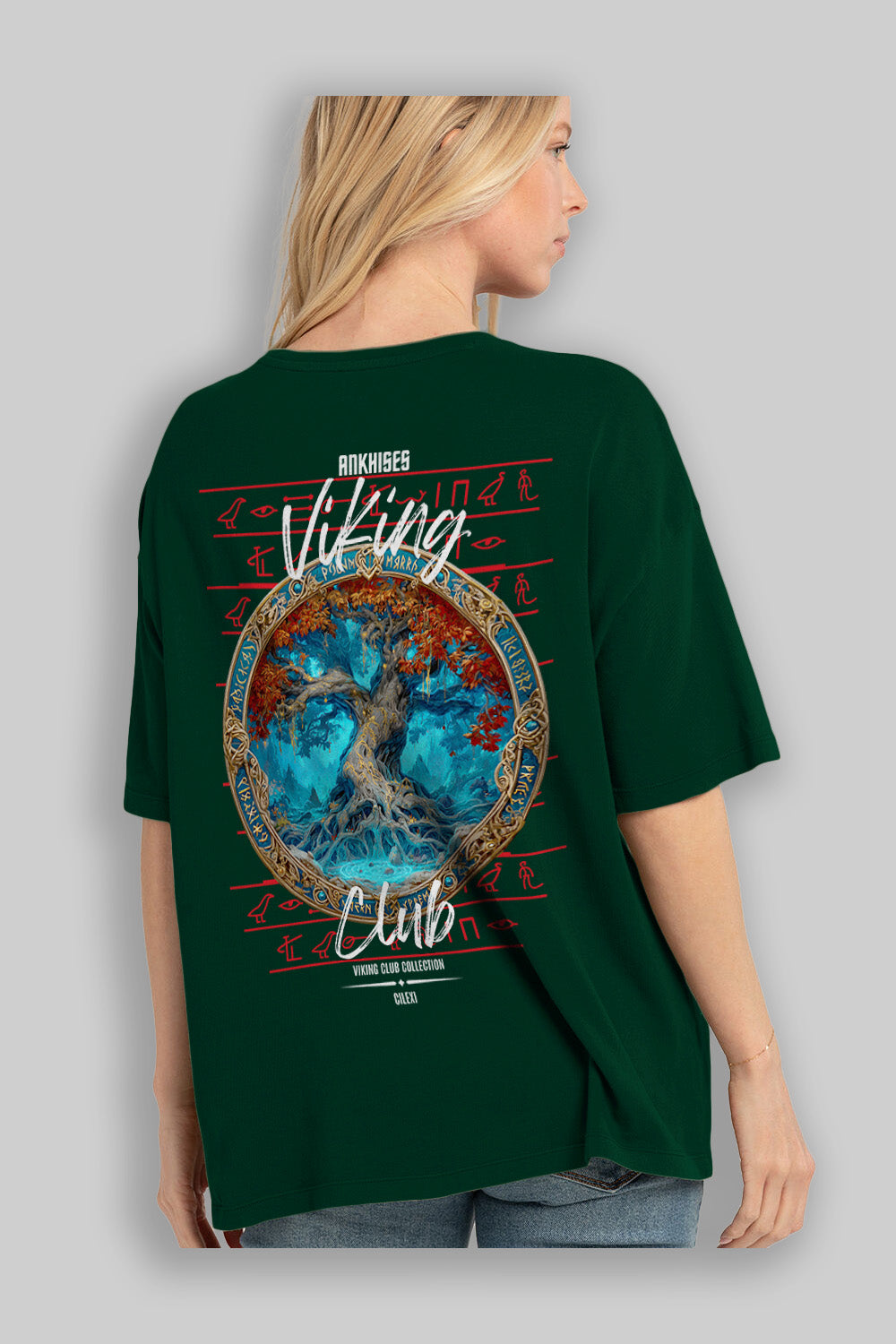Yggdrasil Arka Baskılı Oversize t-shirt Erkek Kadın %100 Pamuk Bisiklet Yaka tişort