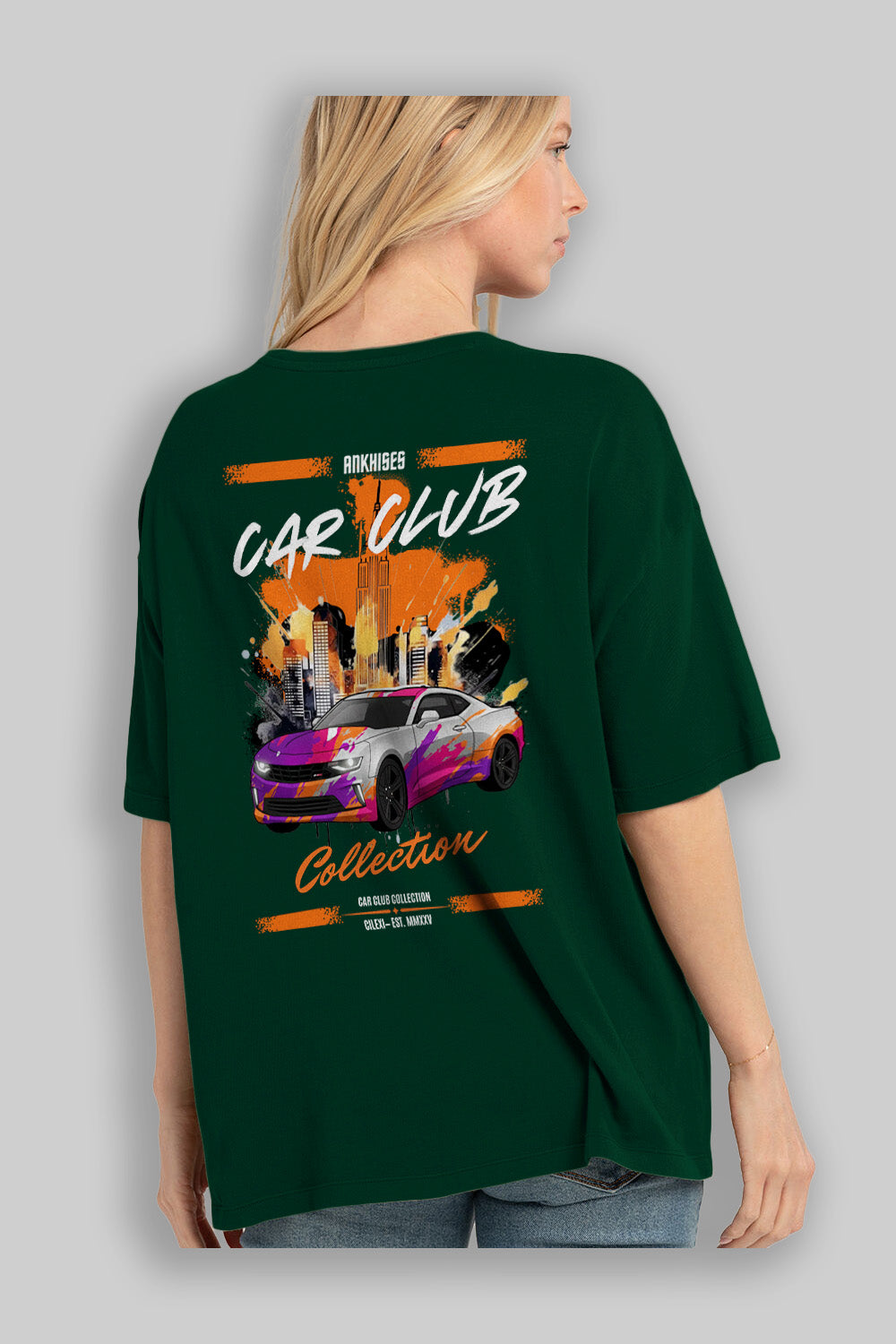 Araba Club Serisi 20 Baskılı Oversize t-shirt Erkek Kadın %100 Pamuk Bisiklet Yaka tişort