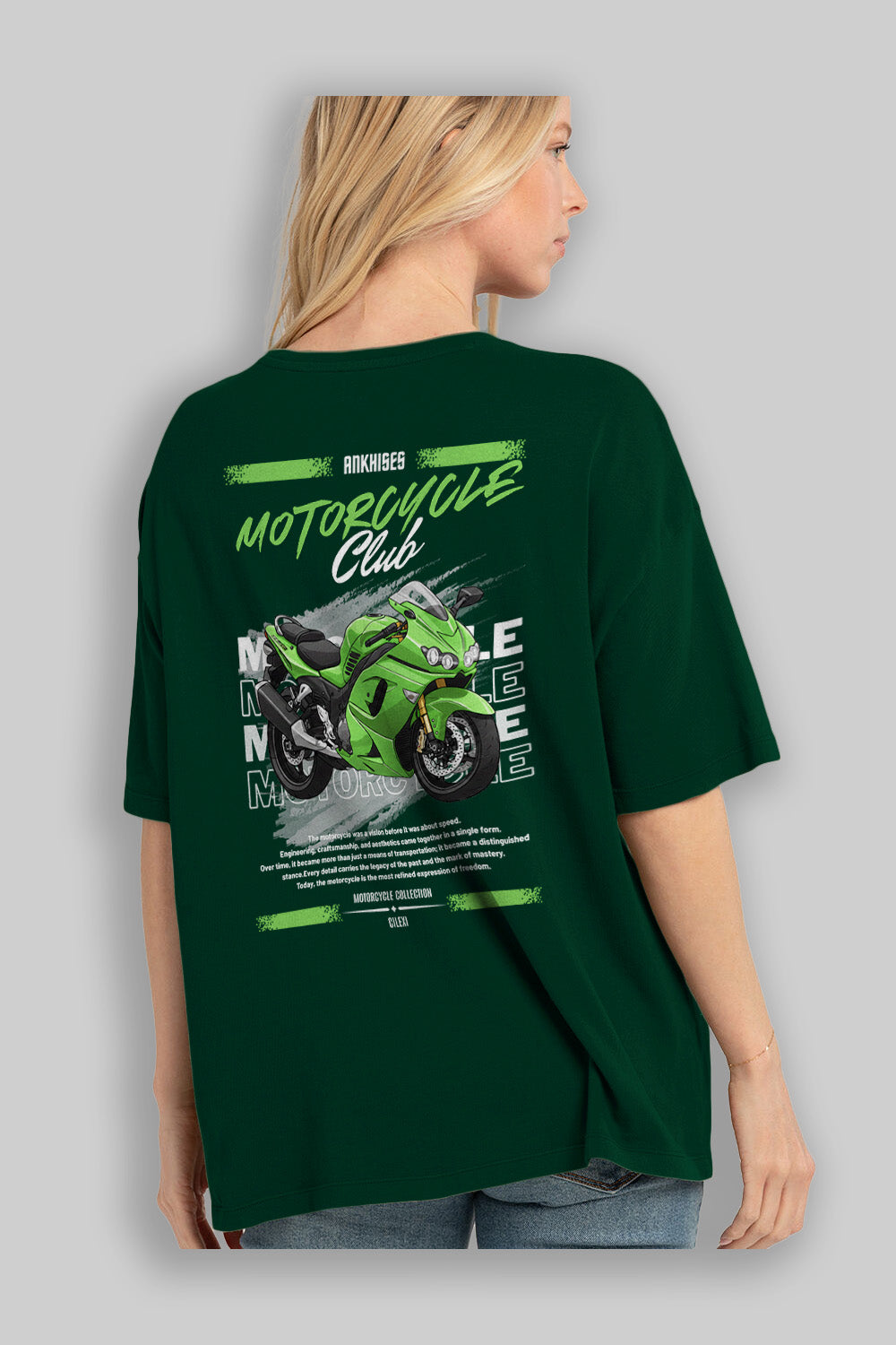 Motosiklet Serisi 12 Arka Baskılı Oversize t-shirt Erkek Kadın %100 Pamuk Bisiklet Yaka tişort