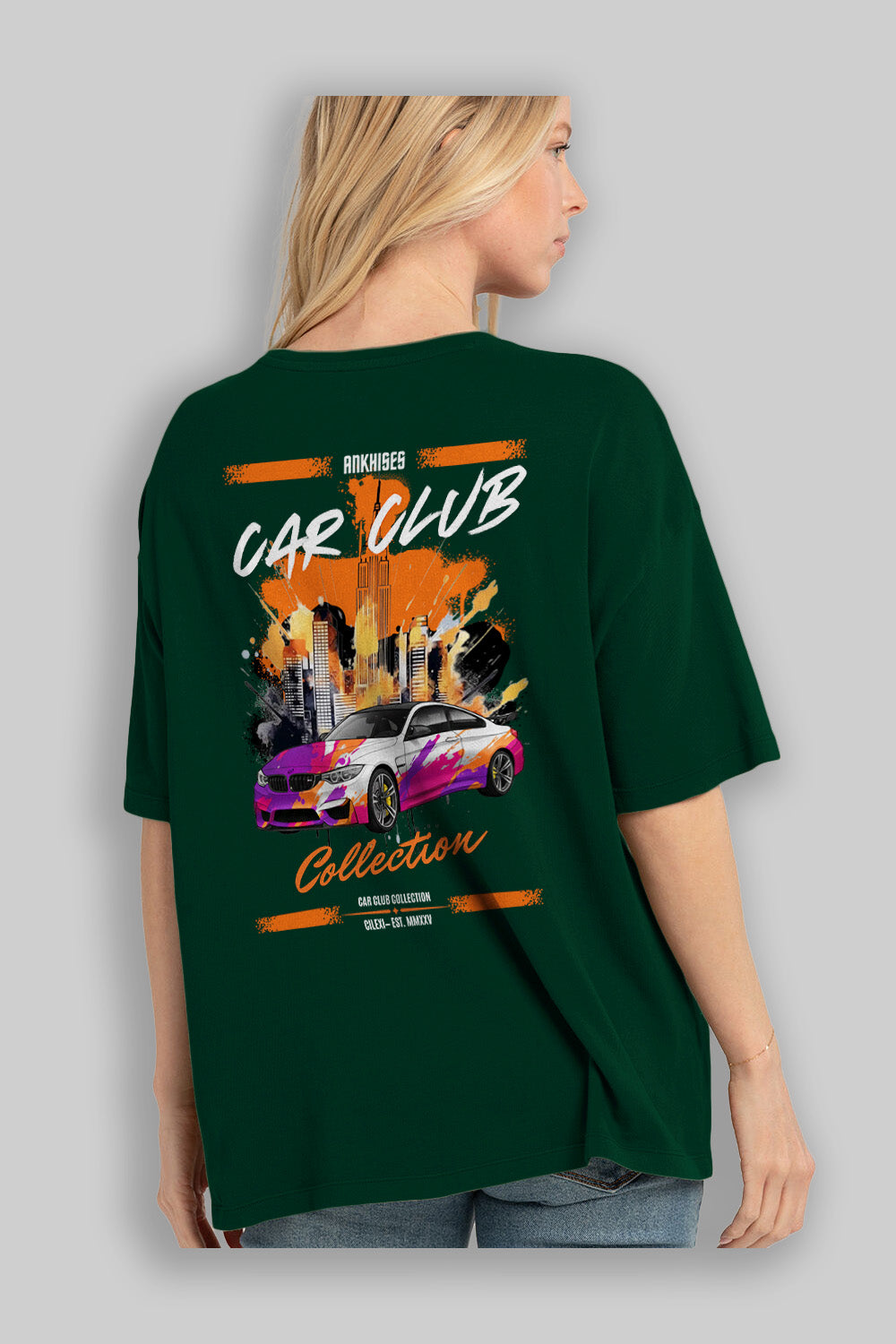 Araba Club Serisi 16 Baskılı Oversize t-shirt Erkek Kadın %100 Pamuk Bisiklet Yaka tişort