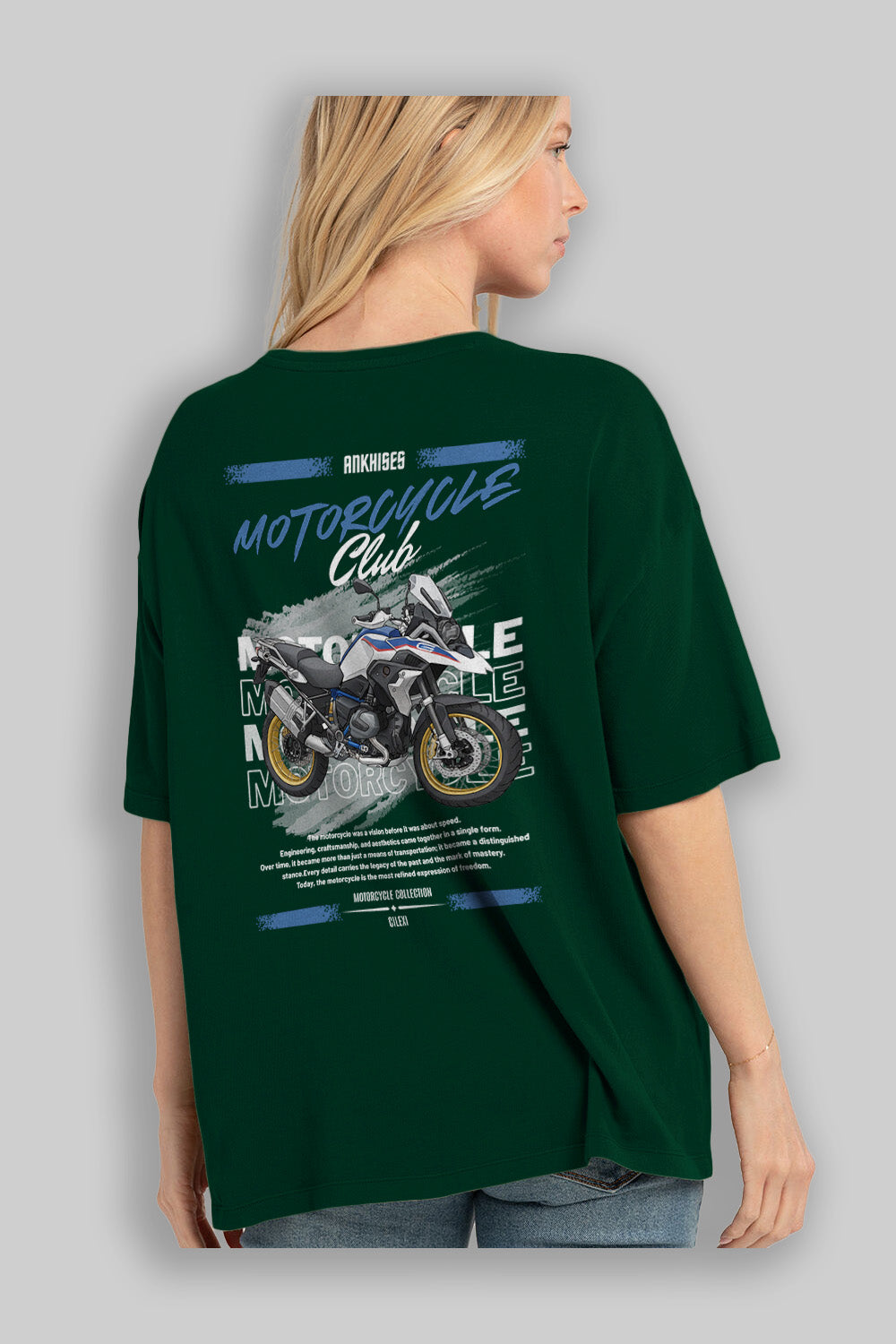 Motosiklet Serisi 27 Arka Baskılı Oversize t-shirt Erkek Kadın %100 Pamuk Bisiklet Yaka tişort