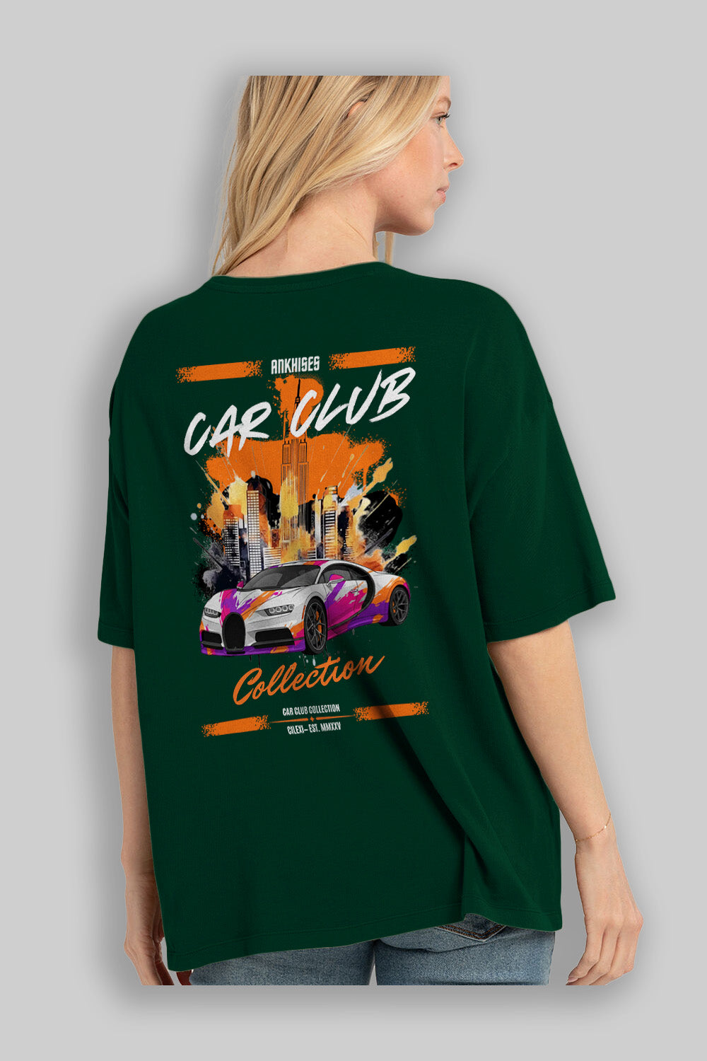 Araba Club Serisi 18 Baskılı Oversize t-shirt Erkek Kadın %100 Pamuk Bisiklet Yaka tişort