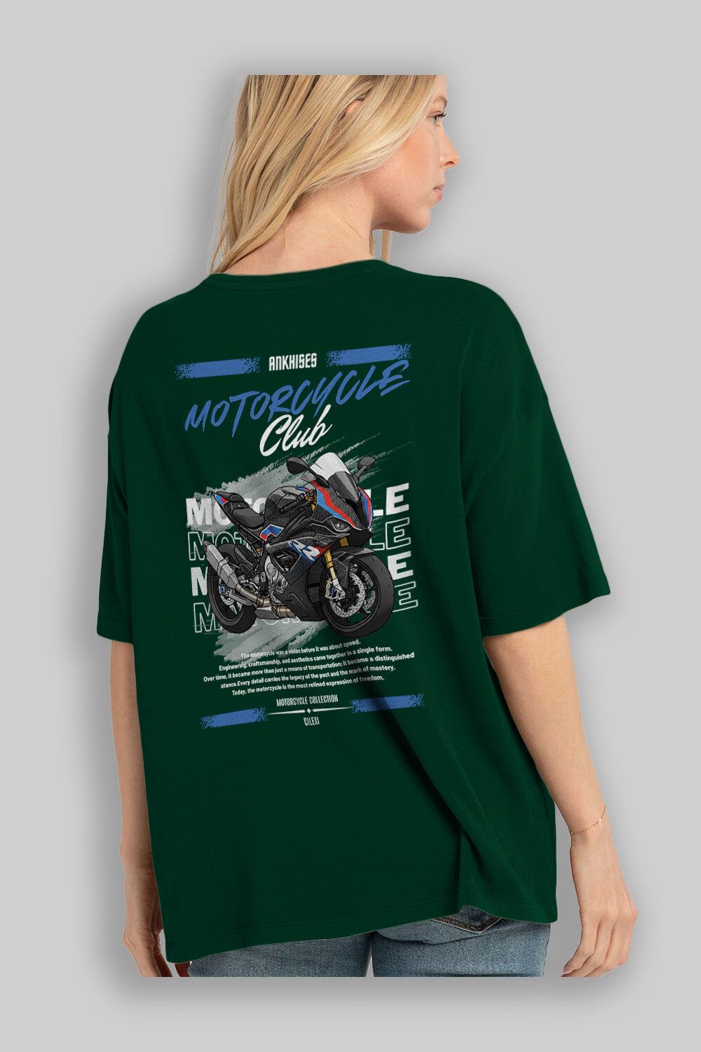 Motosiklet Serisi 2 Arka Baskılı Oversize t-shirt Erkek Kadın %100 Pamuk Bisiklet Yaka tişort