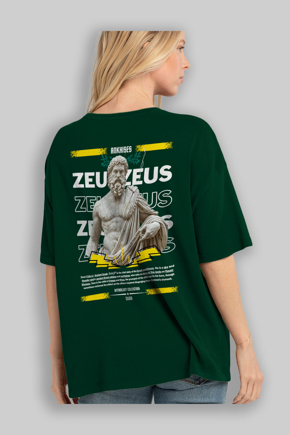 Zeus 1 Arka Baskılı Oversize t-shirt Erkek Kadın %100 Pamuk Bisiklet Yaka tişort