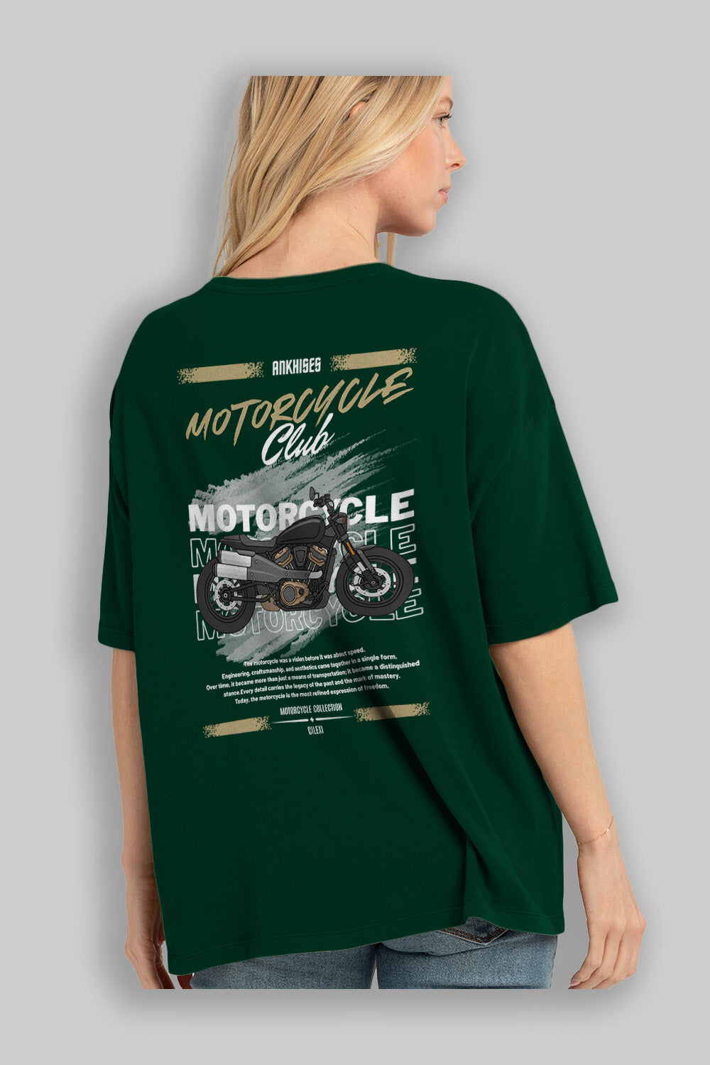 Motosiklet Serisi 29 Arka Baskılı Oversize t-shirt Erkek Kadın %100 Pamuk Bisiklet Yaka tişort