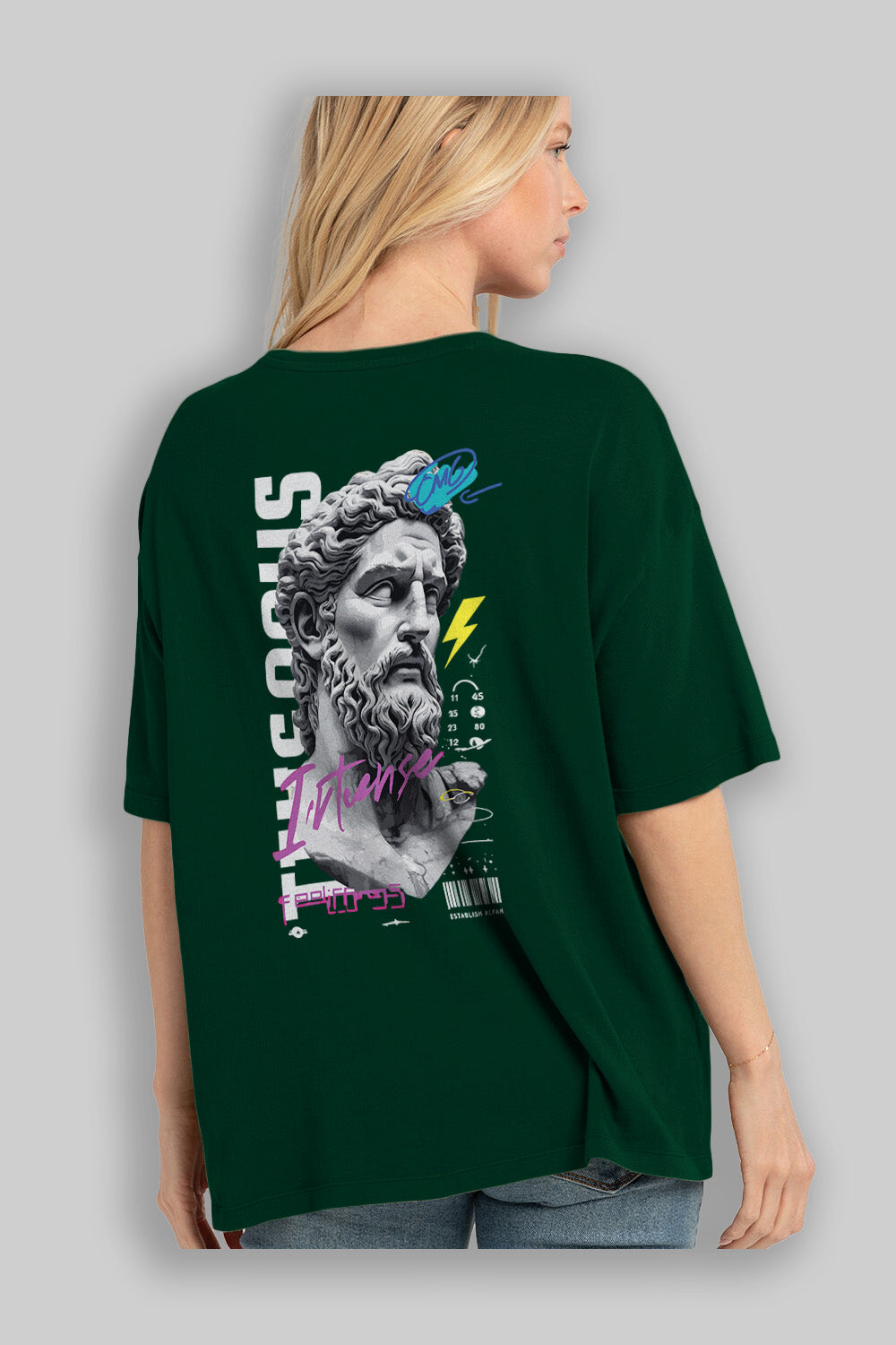 Zeus Intense Arka Baskılı Oversize t-shirt Erkek Kadın %100 Pamuk Bisiklet Yaka tişort
