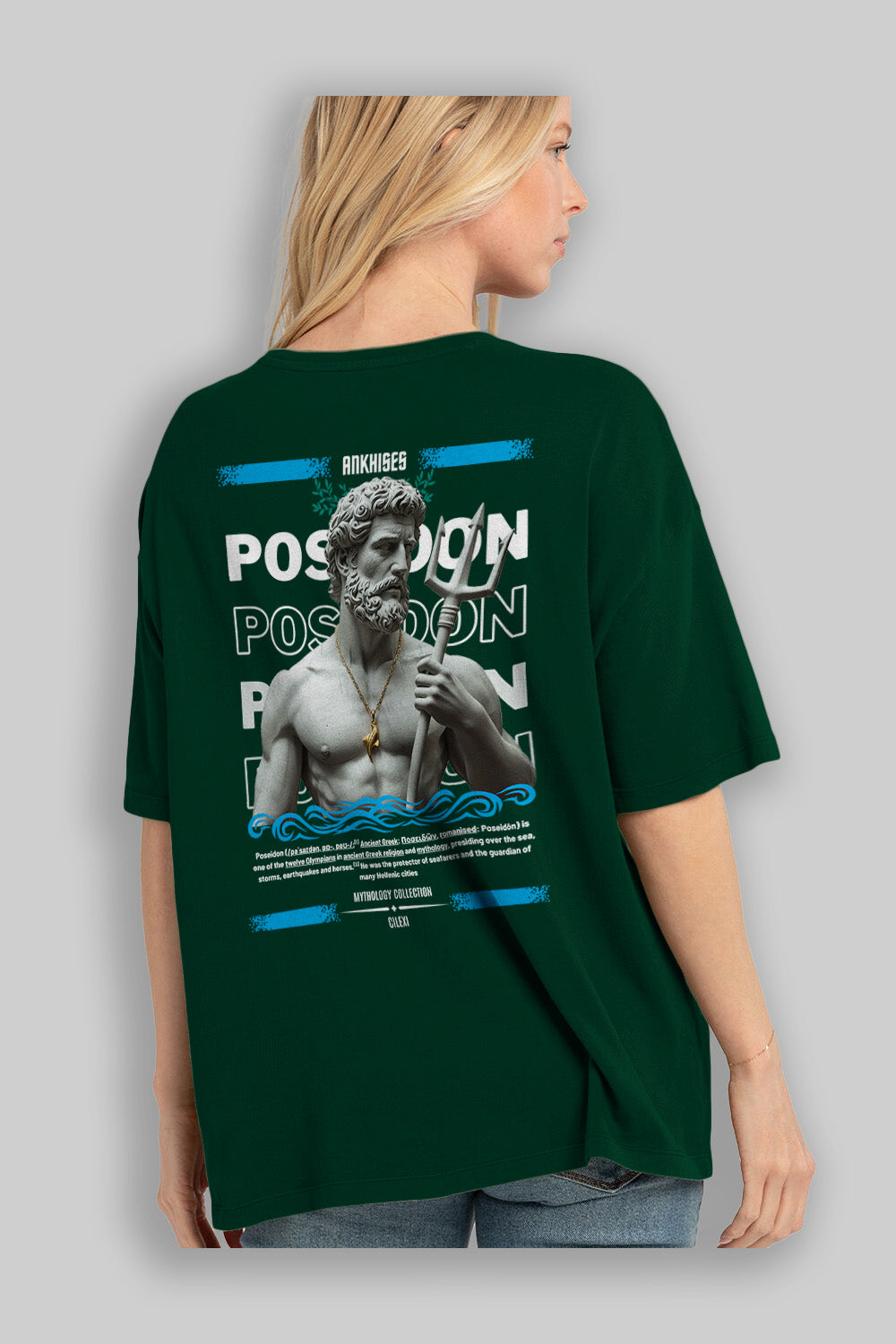 Poseidon 3 Arka Baskılı Oversize t-shirt Erkek Kadın %100 Pamuk Bisiklet Yaka tişort