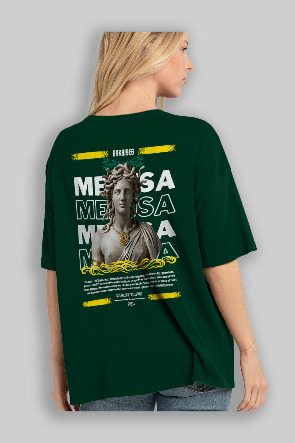 Medusa 4 Arka Baskılı Oversize t-shirt Erkek Kadın %100 Pamuk Bisiklet Yaka tişort