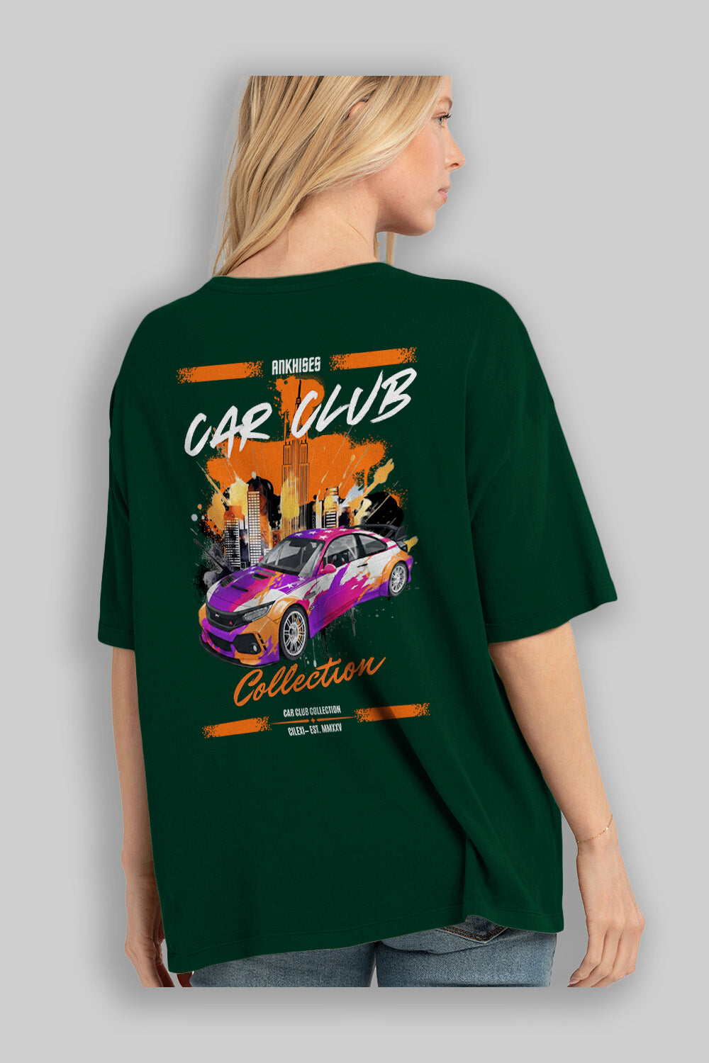 Araba Club Serisi 9 Baskılı Oversize t-shirt Erkek Kadın %100 Pamuk Bisiklet Yaka tişort