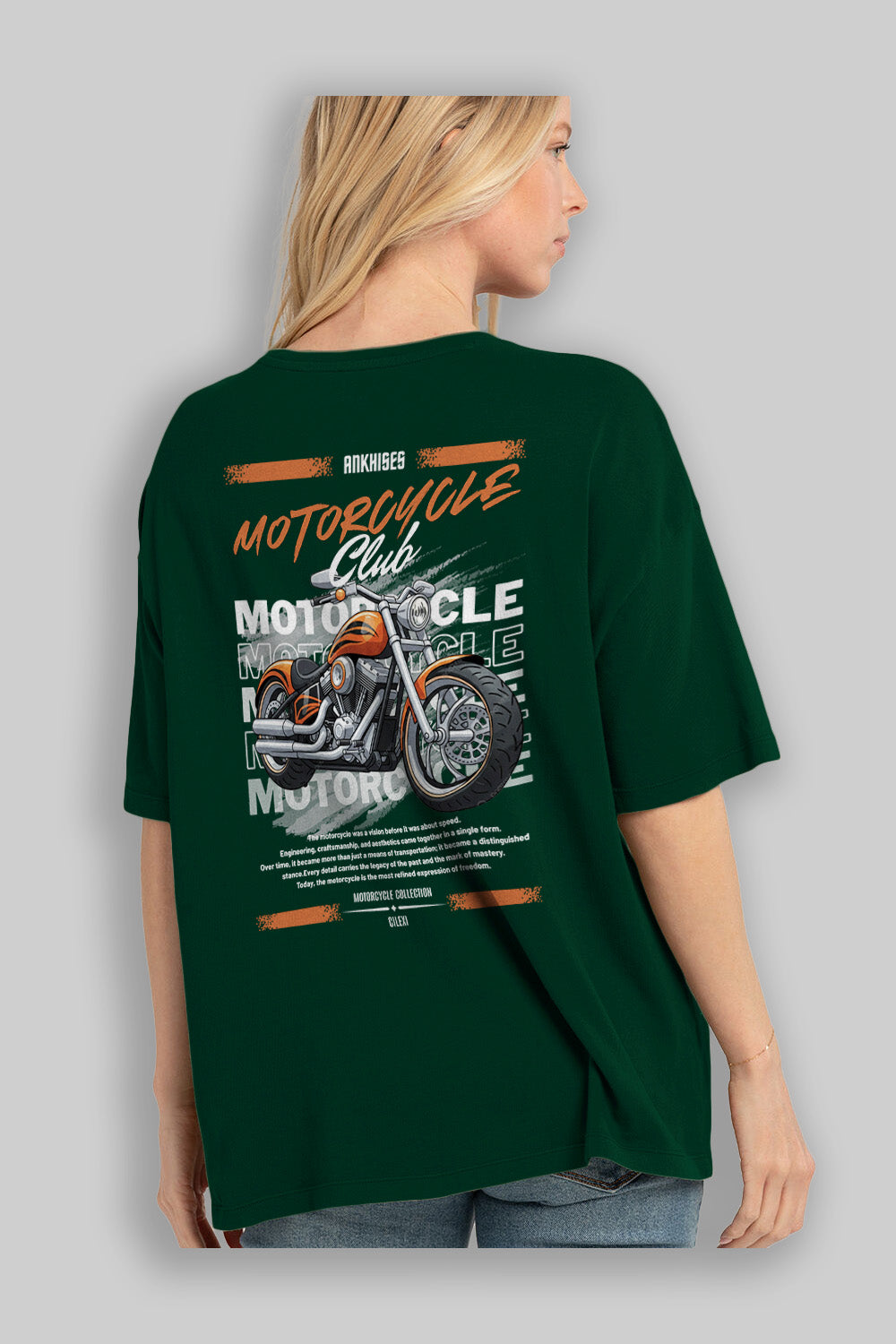 Motosiklet Serisi 34 Arka Baskılı Oversize t-shirt Erkek Kadın %100 Pamuk Bisiklet Yaka tişort