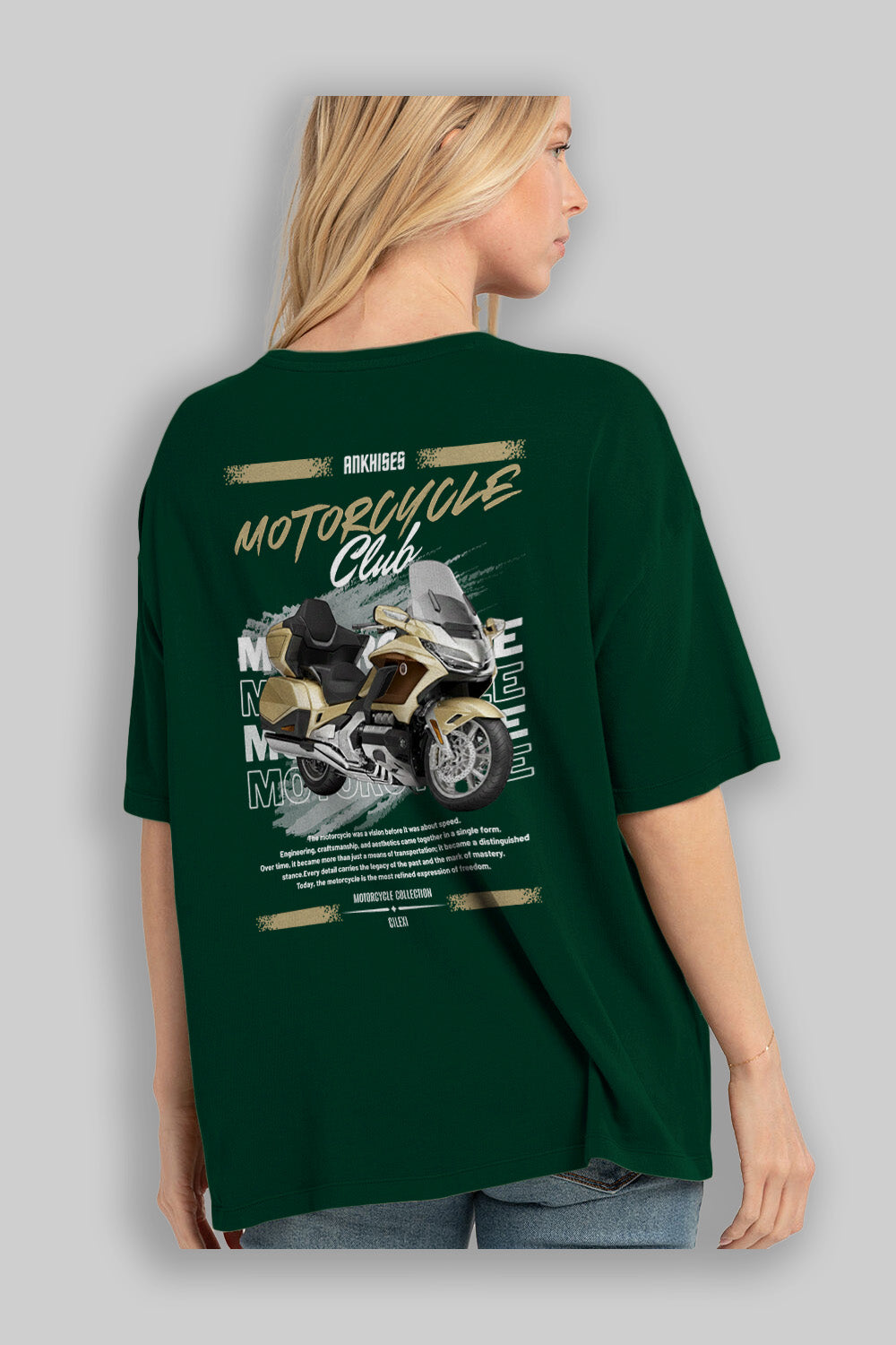 Motosiklet Serisi 28 Arka Baskılı Oversize t-shirt Erkek Kadın %100 Pamuk Bisiklet Yaka tişort