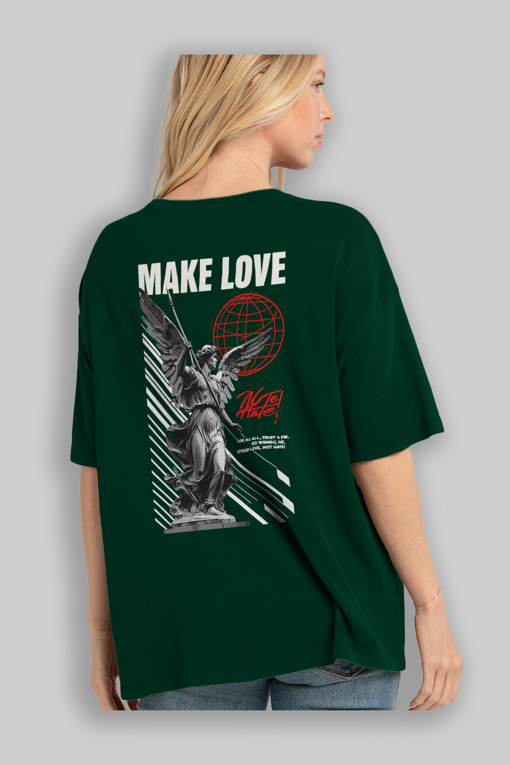 Make Love Arka Baskılı Oversize t-shirt Erkek Kadın %100 Pamuk Bisiklet Yaka tişort