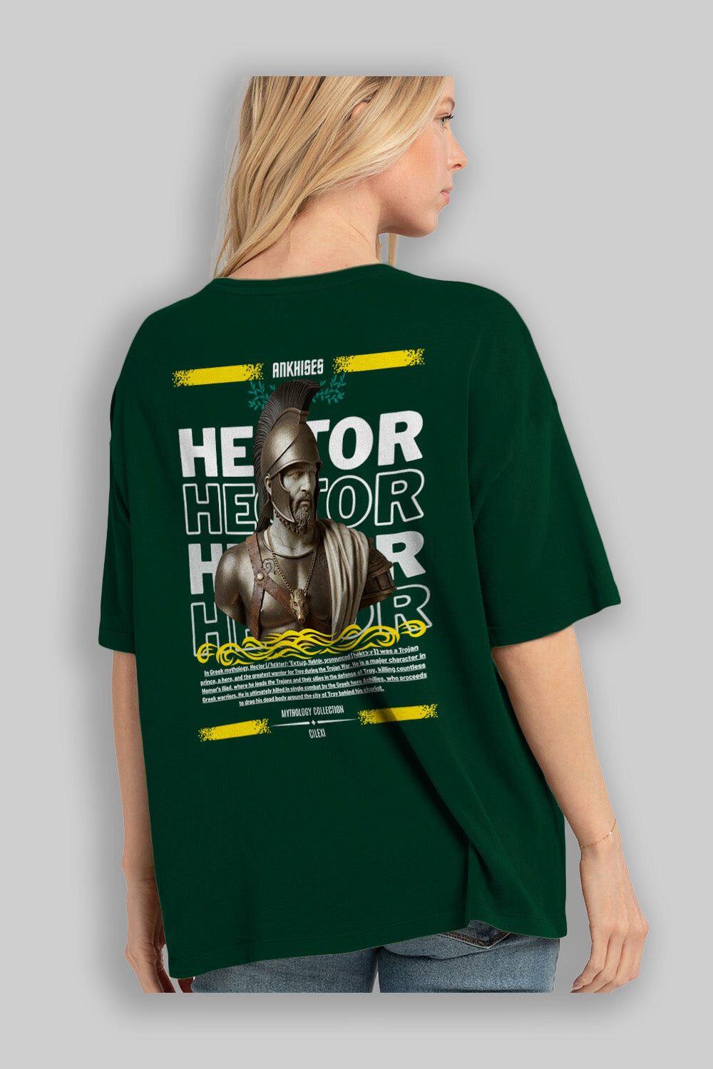Hector 2 Arka Baskılı Oversize t-shirt Erkek Kadın %100 Pamuk Bisiklet Yaka tişort