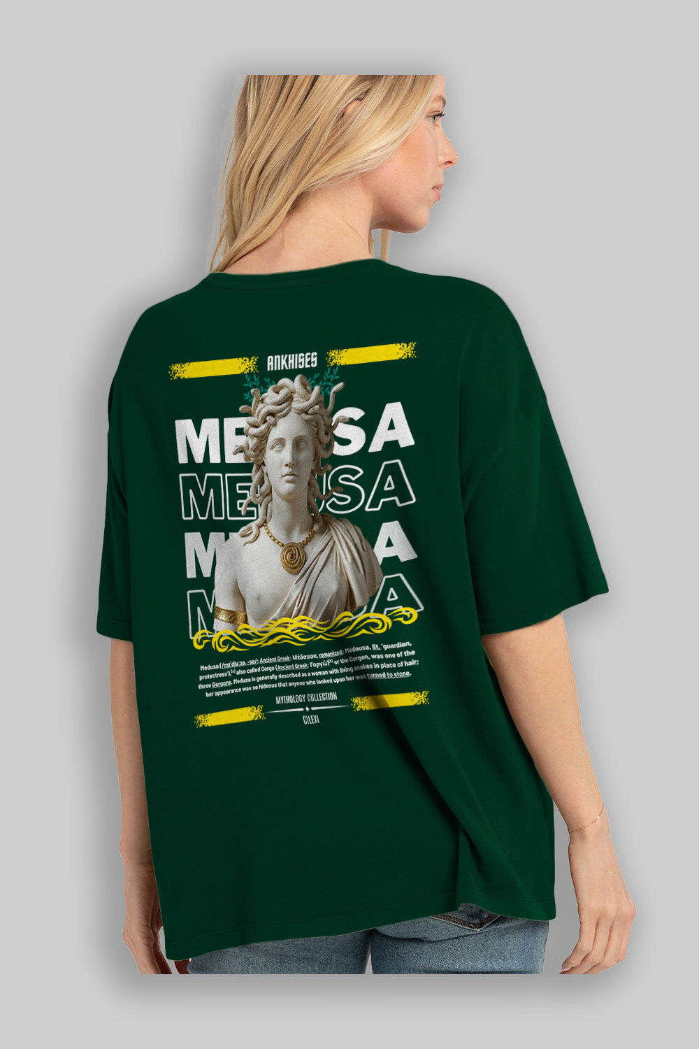 Medusa 3 Arka Baskılı Oversize t-shirt Erkek Kadın %100 Pamuk Bisiklet Yaka tişort