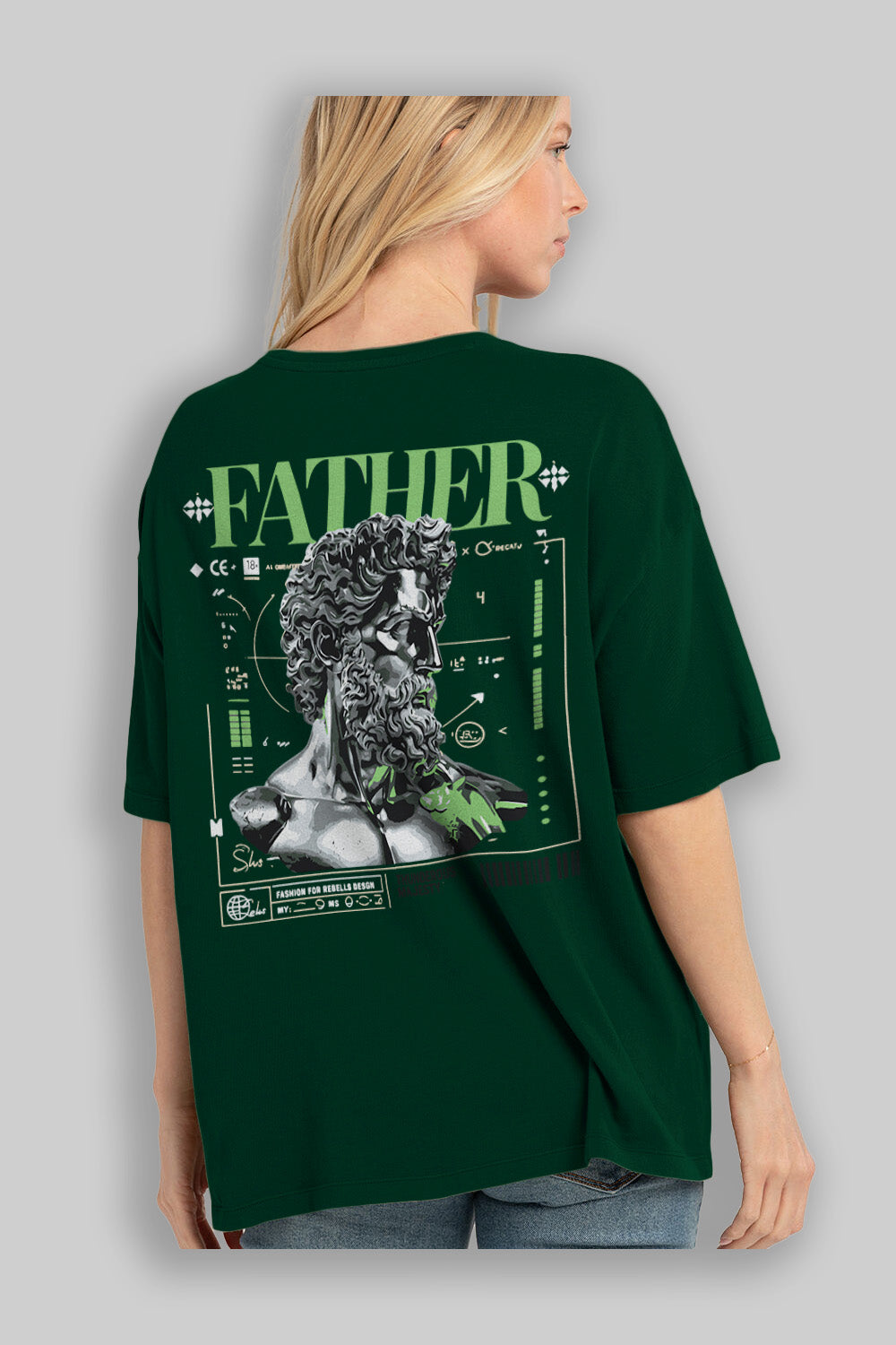 Father Zeus Arka Baskılı Oversize t-shirt Erkek Kadın %100 Pamuk Bisiklet Yaka tişort