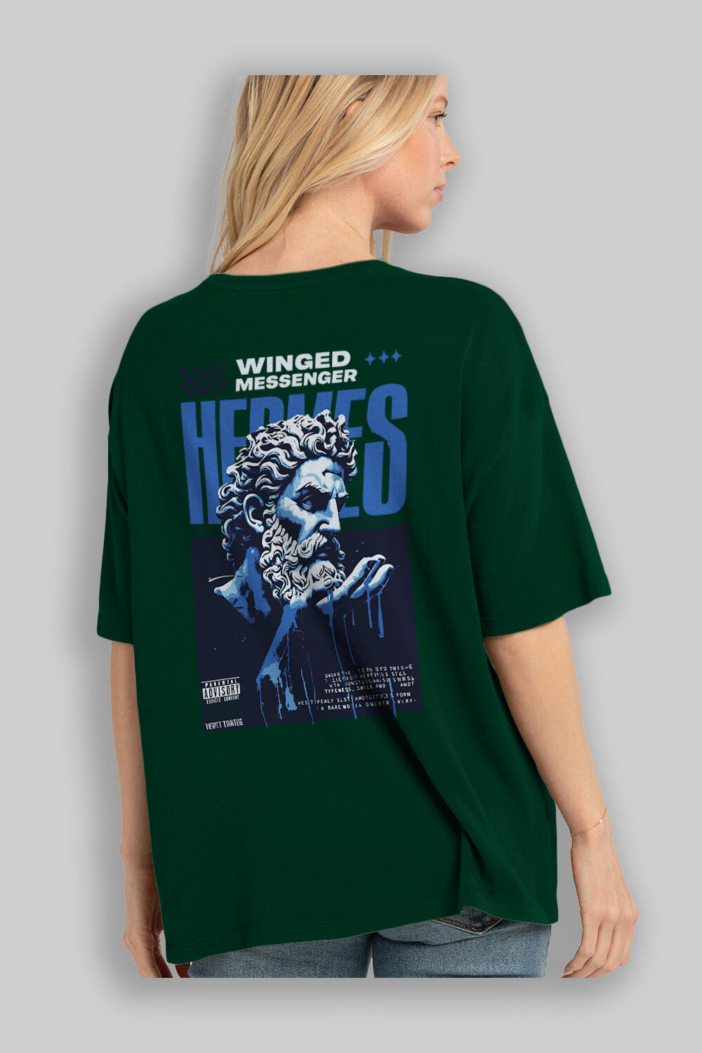 Hermes 2 Arka Baskılı Oversize t-shirt Erkek Kadın %100 Pamuk Bisiklet Yaka tişort