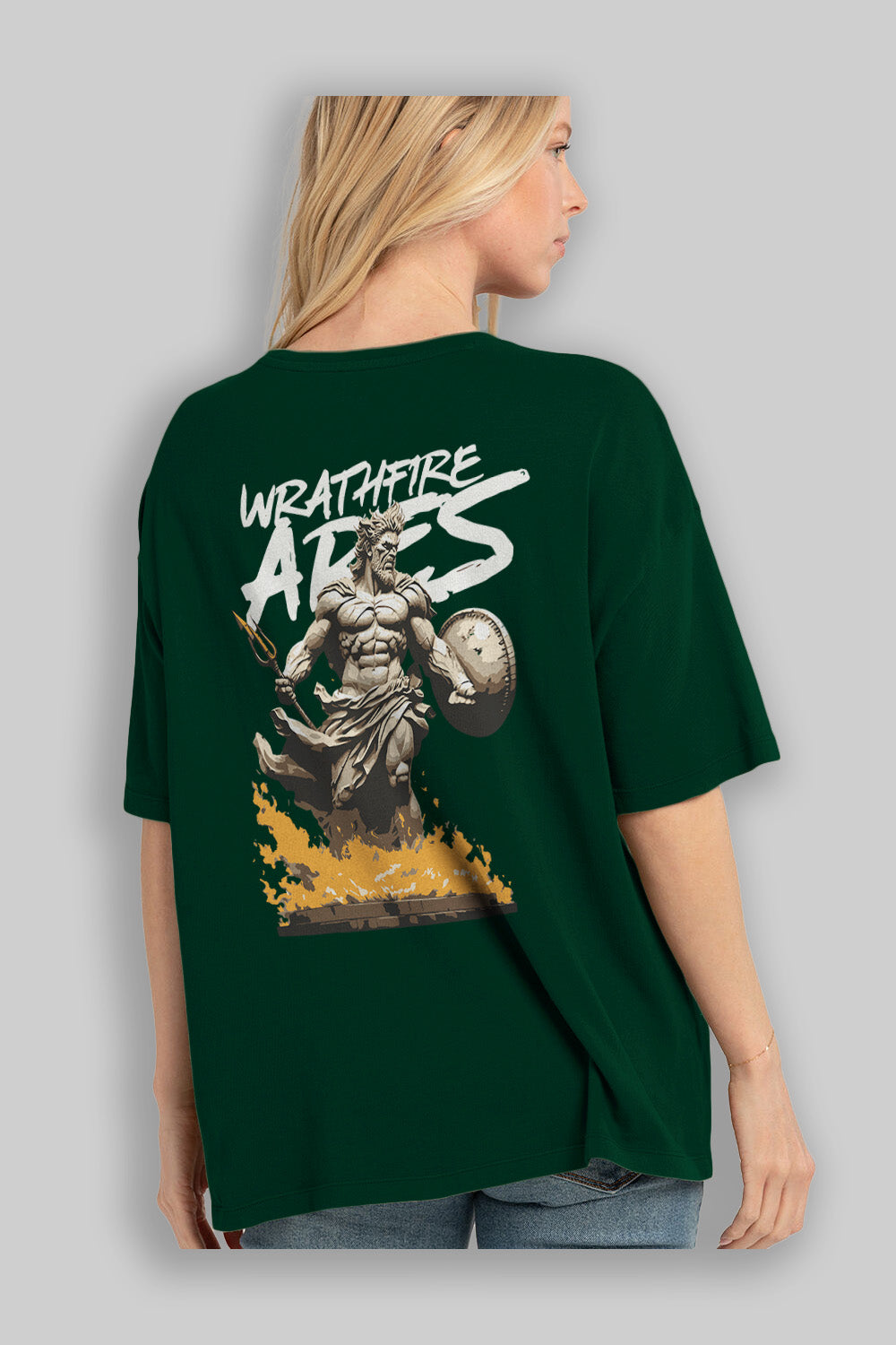 WrathFire Ares Arka Baskılı Oversize t-shirt Erkek Kadın %100 Pamuk Bisiklet Yaka tişort