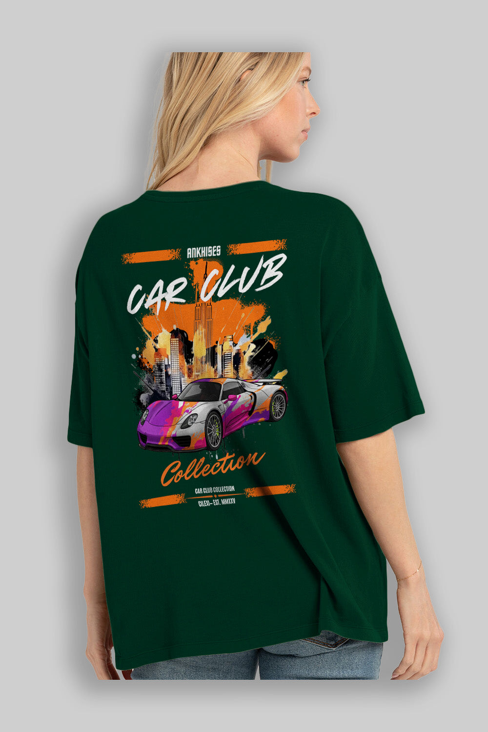 Araba Club Serisi 35 Baskılı Oversize t-shirt Erkek Kadın %100 Pamuk Bisiklet Yaka tişort