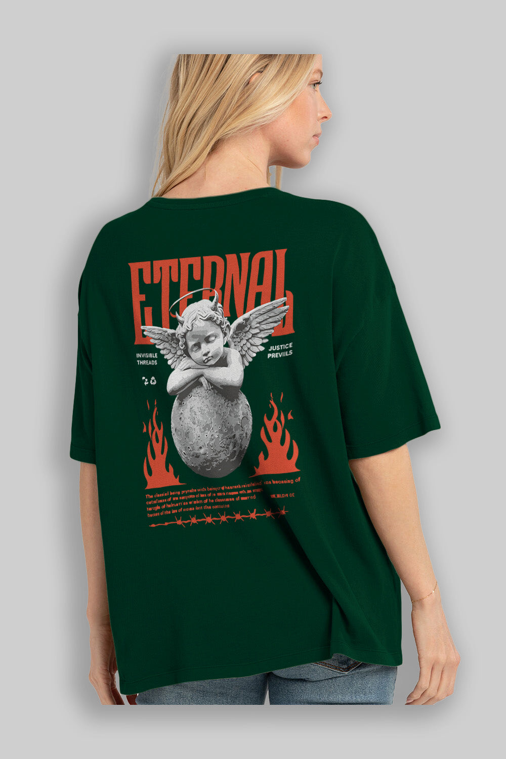 Eternal Arka Baskılı Oversize t-shirt Erkek Kadın %100 Pamuk Bisiklet Yaka tişort