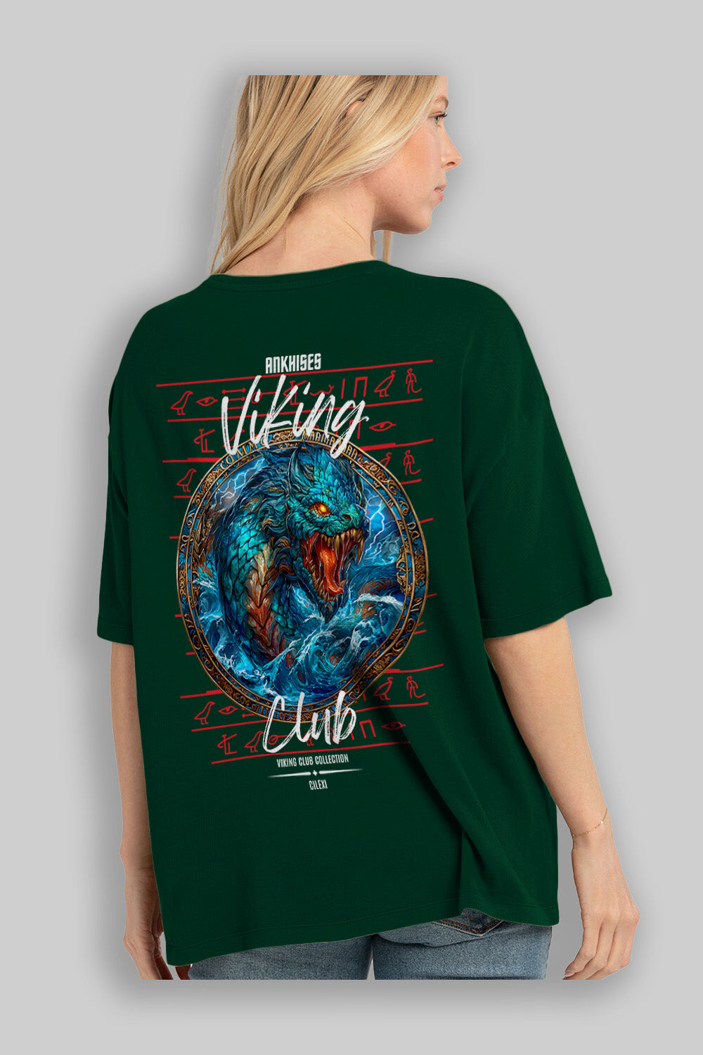 Jörmungandr Baskılı Oversize t-shirt Erkek Kadın %100 Pamuk Bisiklet Yaka tişort