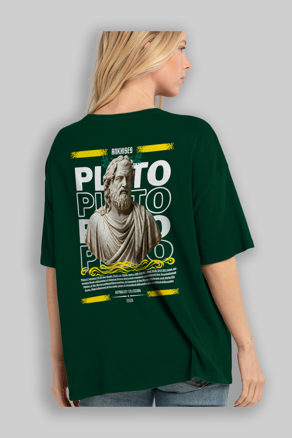Plato 2 Arka Baskılı Oversize t-shirt Erkek Kadın %100 Pamuk Bisiklet Yaka tişort