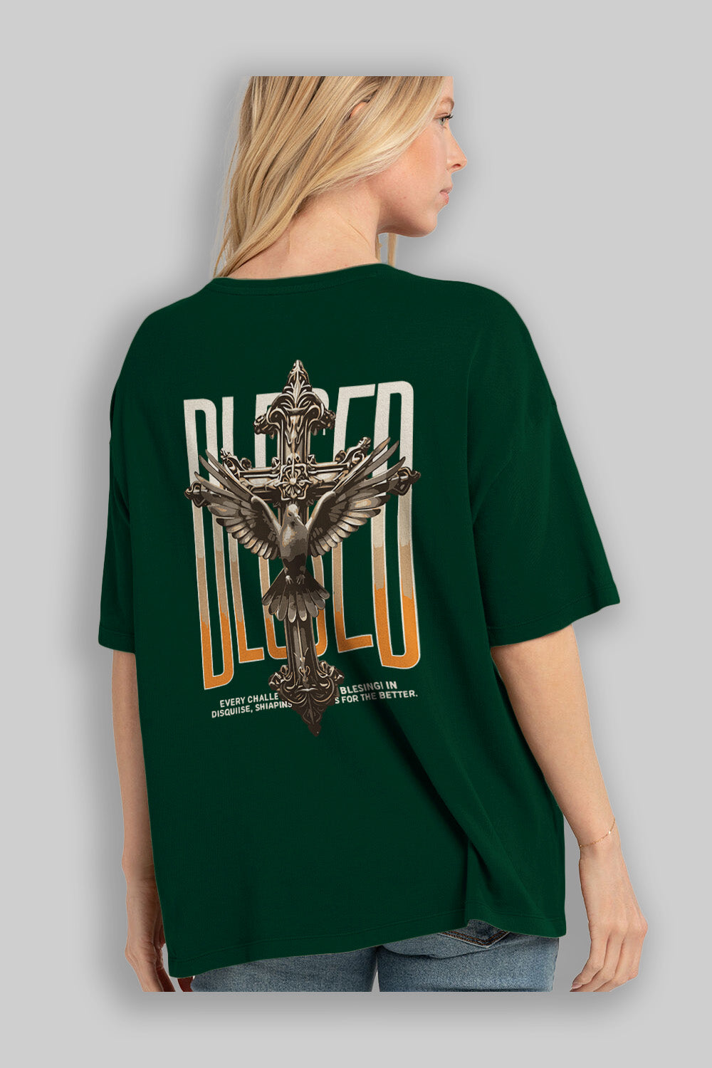 Blesed Arka Baskılı Oversize t-shirt Erkek Kadın %100 Pamuk Bisiklet Yaka tişort