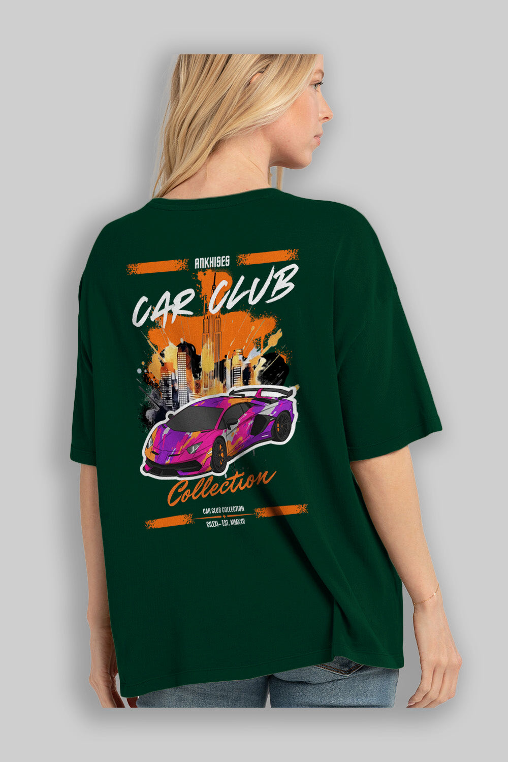 Araba Club Serisi 28 Baskılı Oversize t-shirt Erkek Kadın %100 Pamuk Bisiklet Yaka tişort