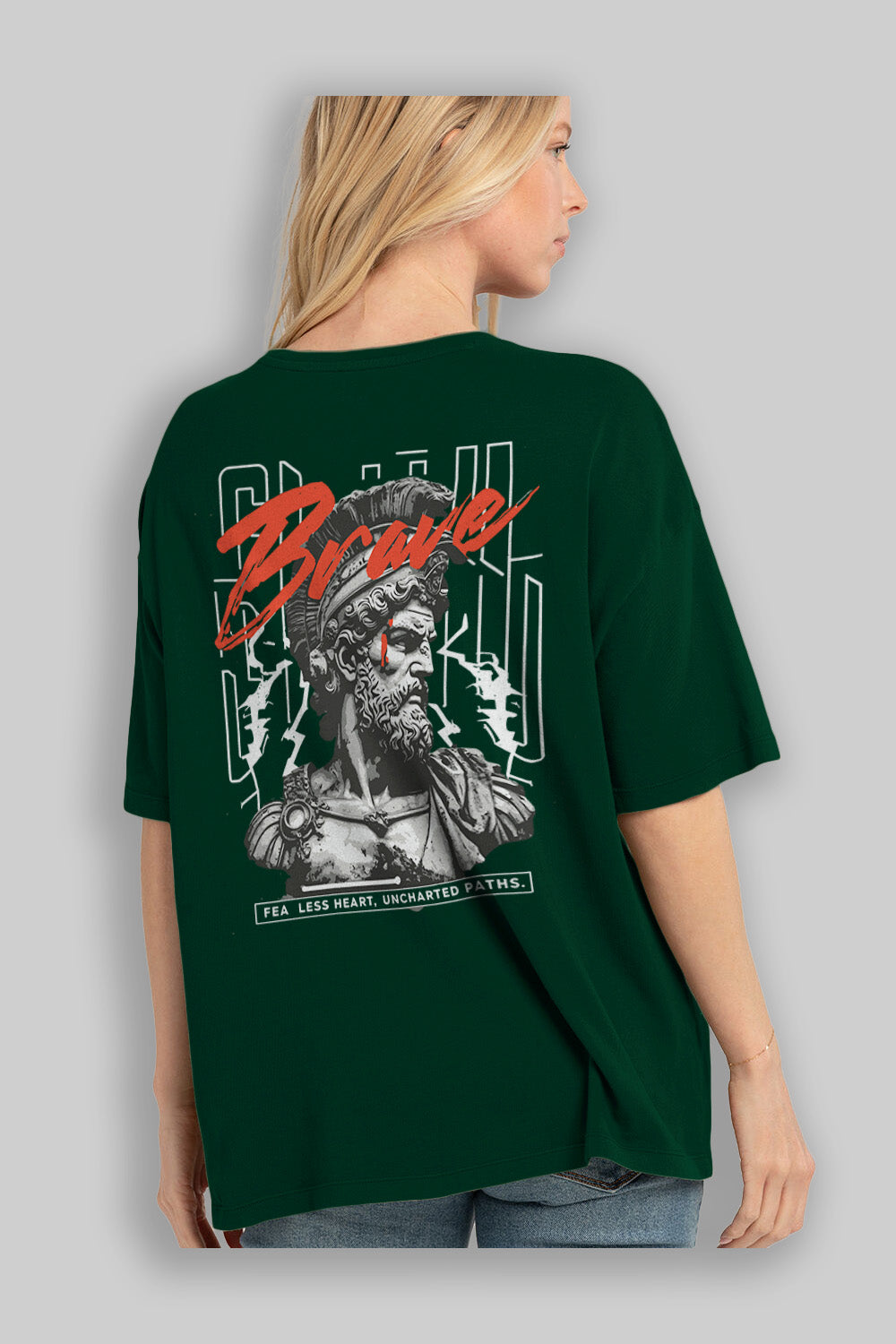 Brave Arka Baskılı Oversize t-shirt Erkek Kadın %100 Pamuk Bisiklet Yaka tişort