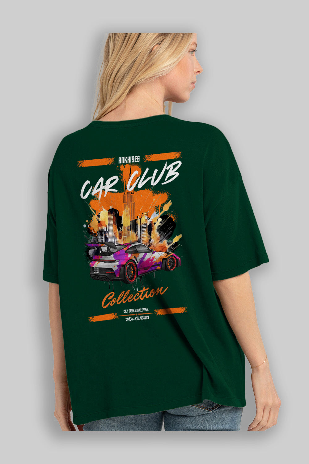 Araba Club Serisi 34 Baskılı Oversize t-shirt Erkek Kadın %100 Pamuk Bisiklet Yaka tişort