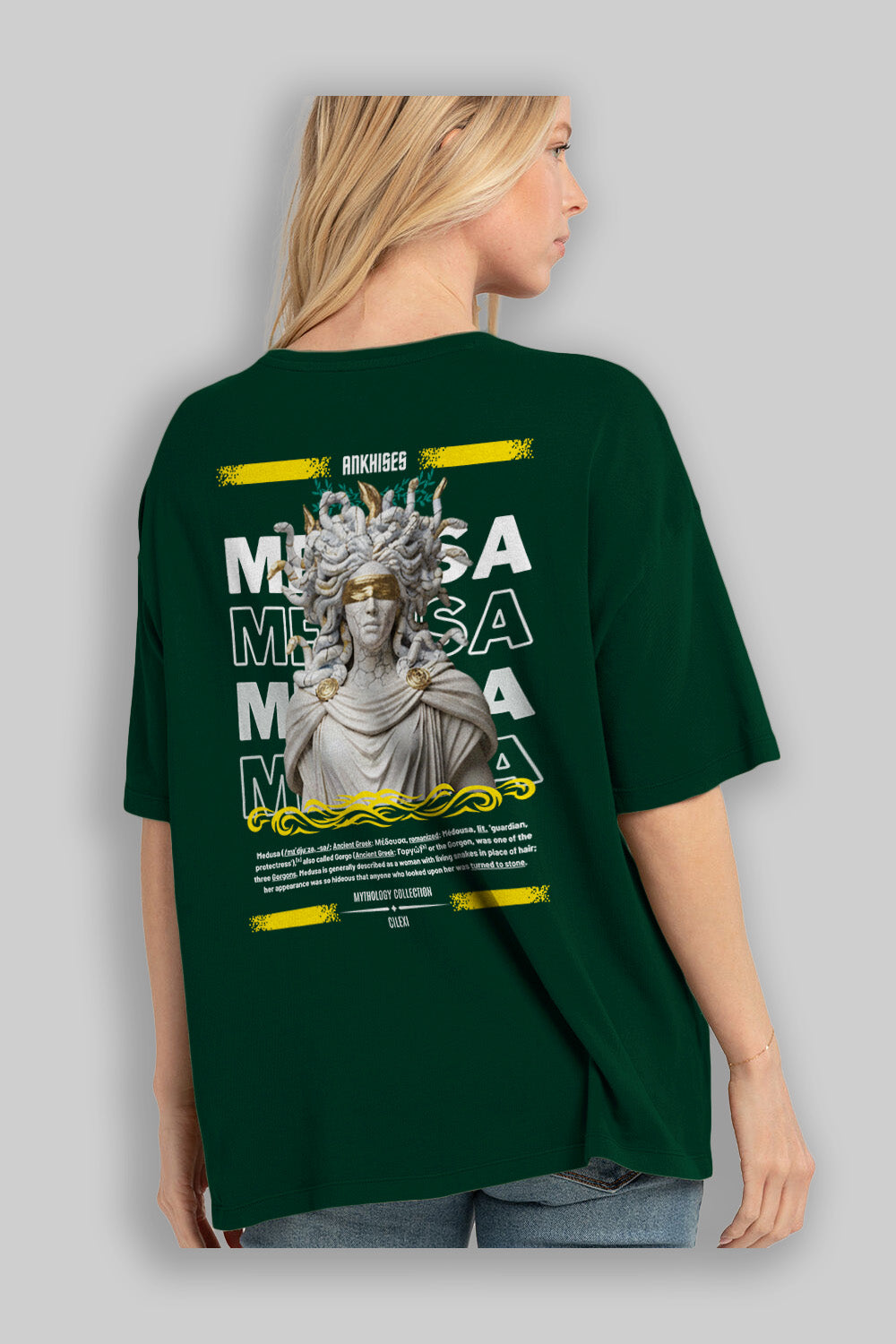 Medusa 2 Arka Baskılı Oversize t-shirt Erkek Kadın %100 Pamuk Bisiklet Yaka tişort