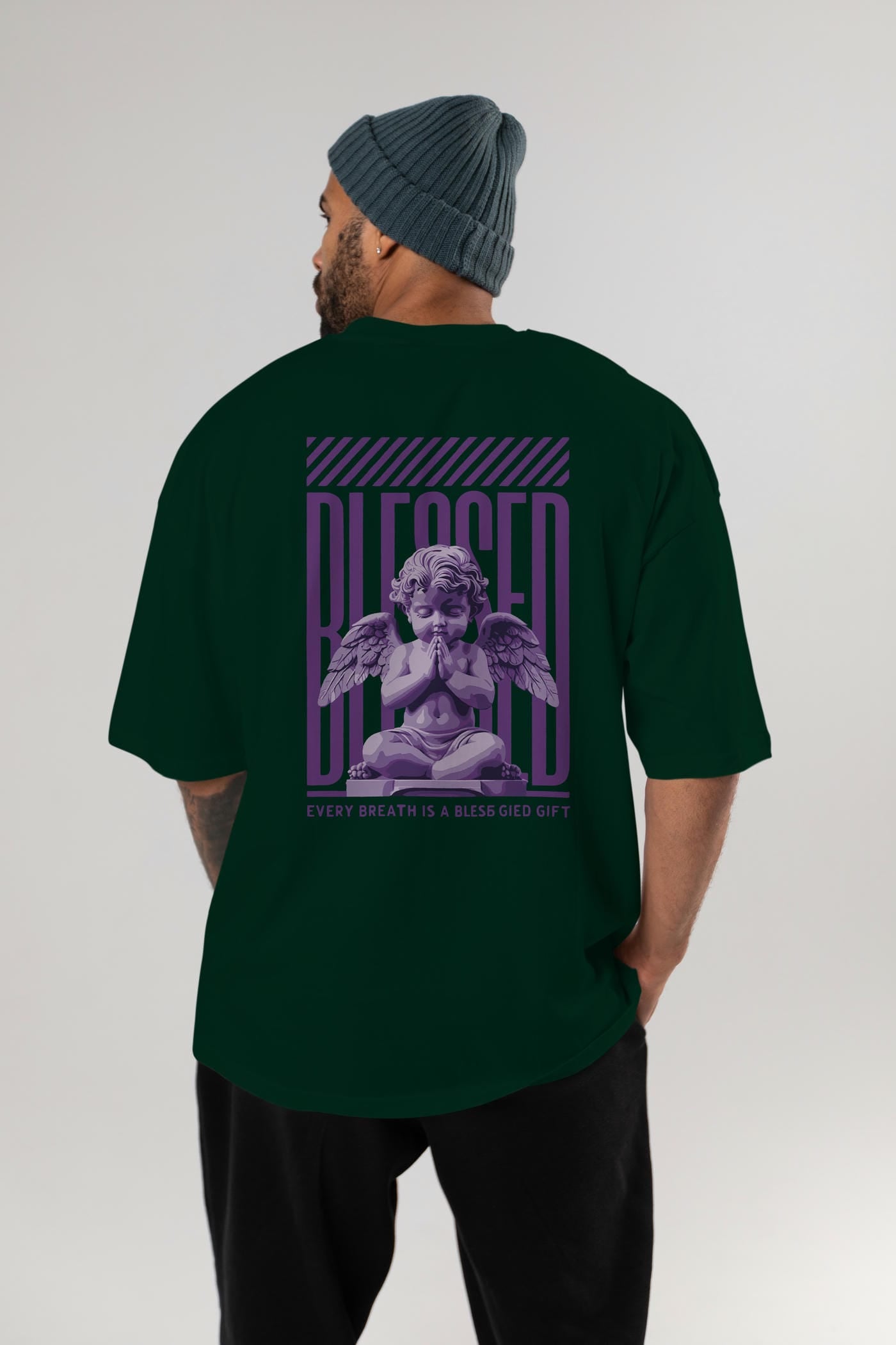 Blessed Arka Baskılı Oversize t-shirt Erkek Kadın %100 Pamuk Bisiklet Yaka tişort