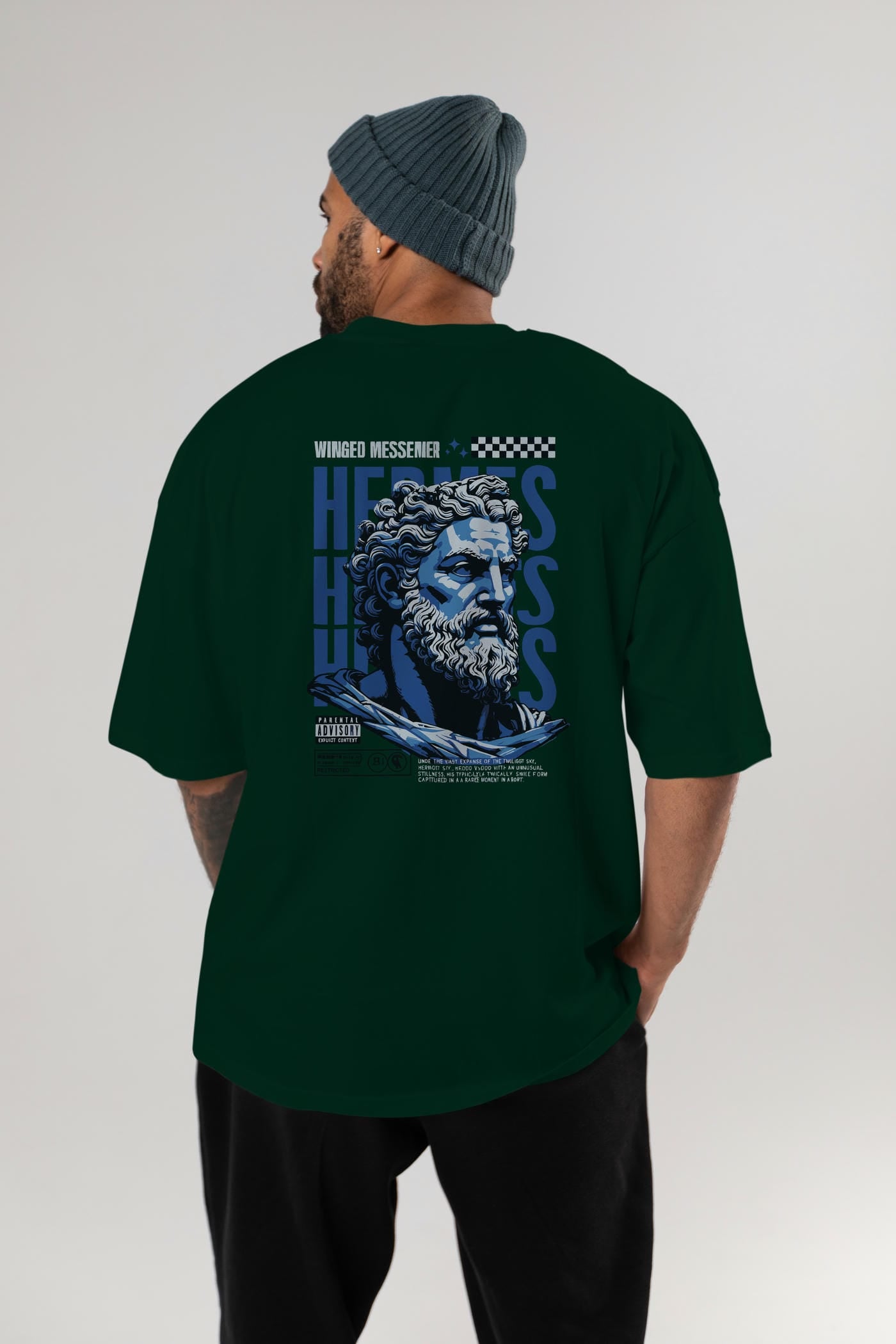 Hermes 1 Arka Baskılı Oversize t-shirt Erkek Kadın %100 Pamuk Bisiklet Yaka tişort