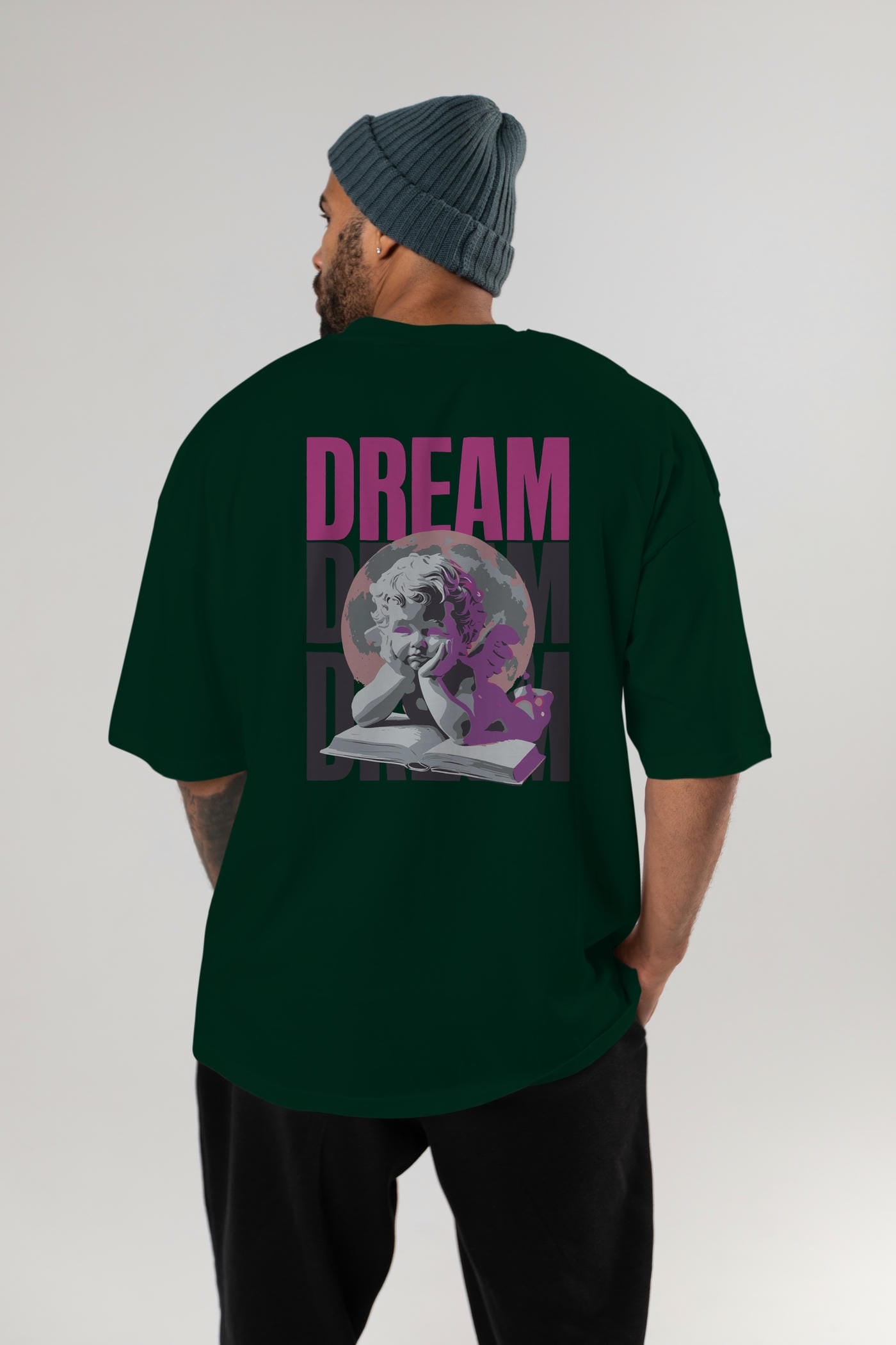 Dream Angel Arka Baskılı Oversize t-shirt Erkek Kadın %100 Pamuk Bisiklet Yaka tişort